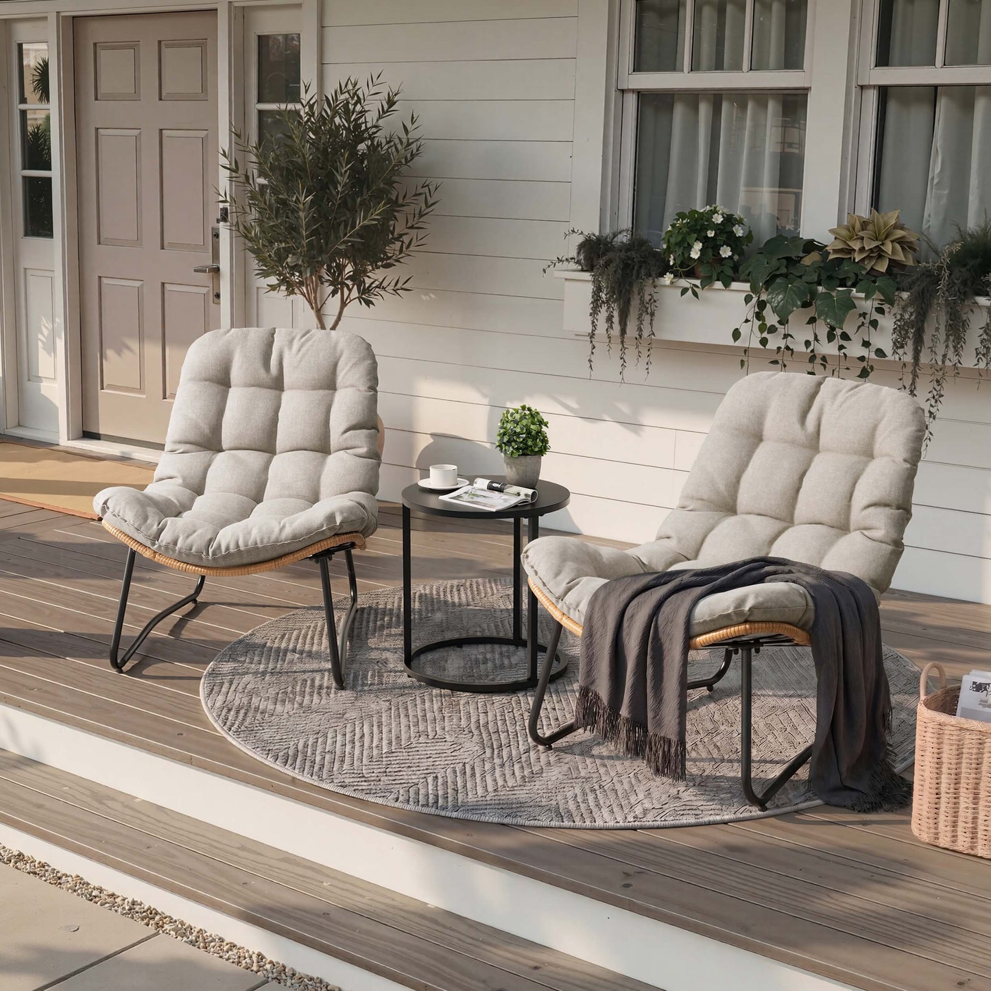 PE Wicker Outdoor Patio Chair Set of 2 with Cushion