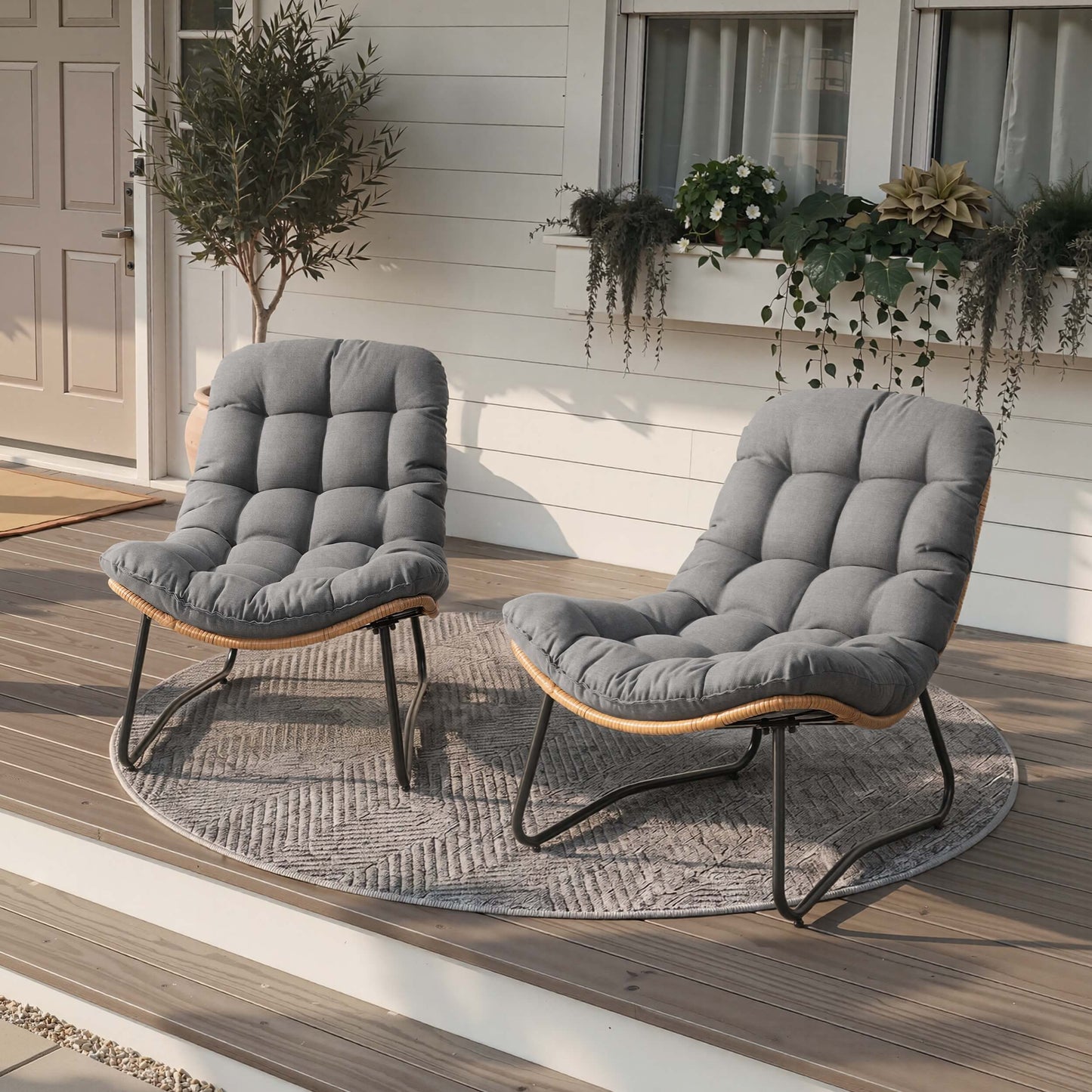 PE Wicker Outdoor Patio Chair Set of 2 with Cushion