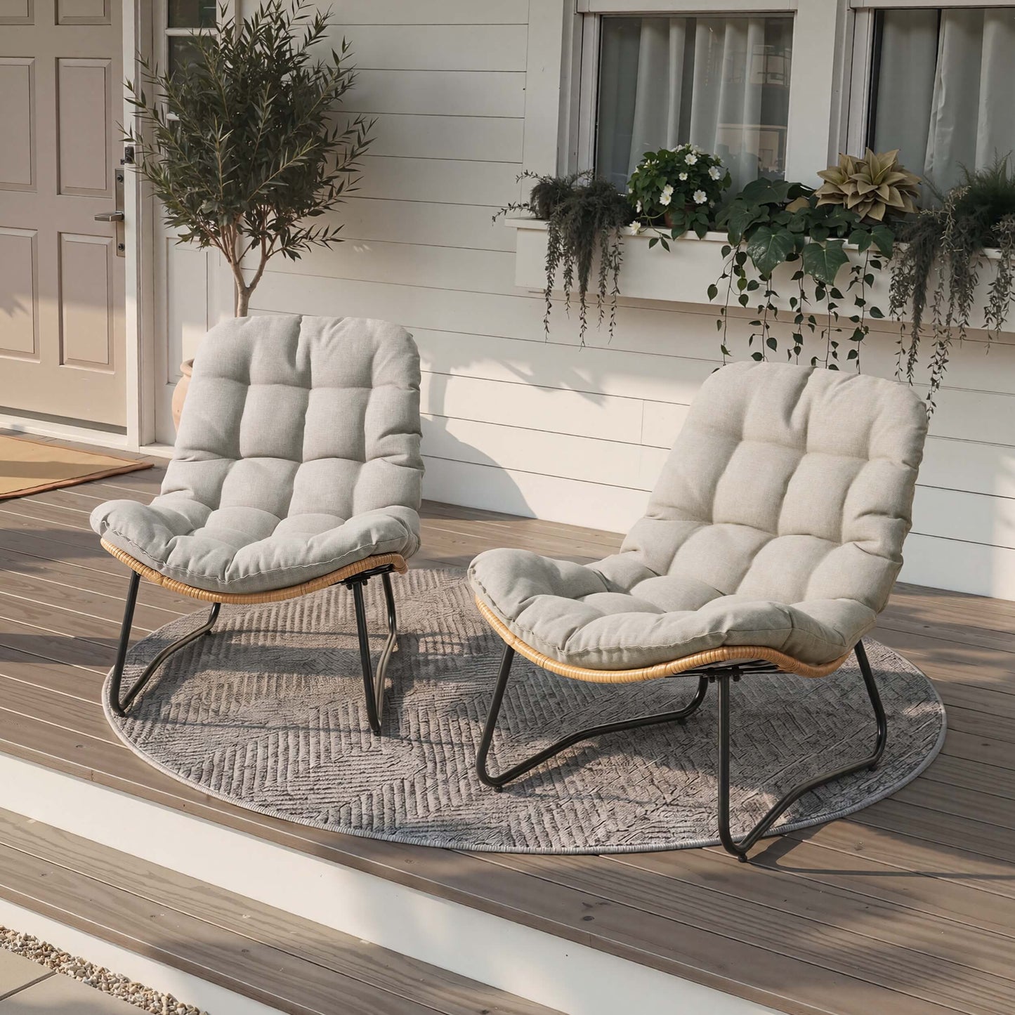 PE Wicker Outdoor Patio Chair Set of 2 with Cushion