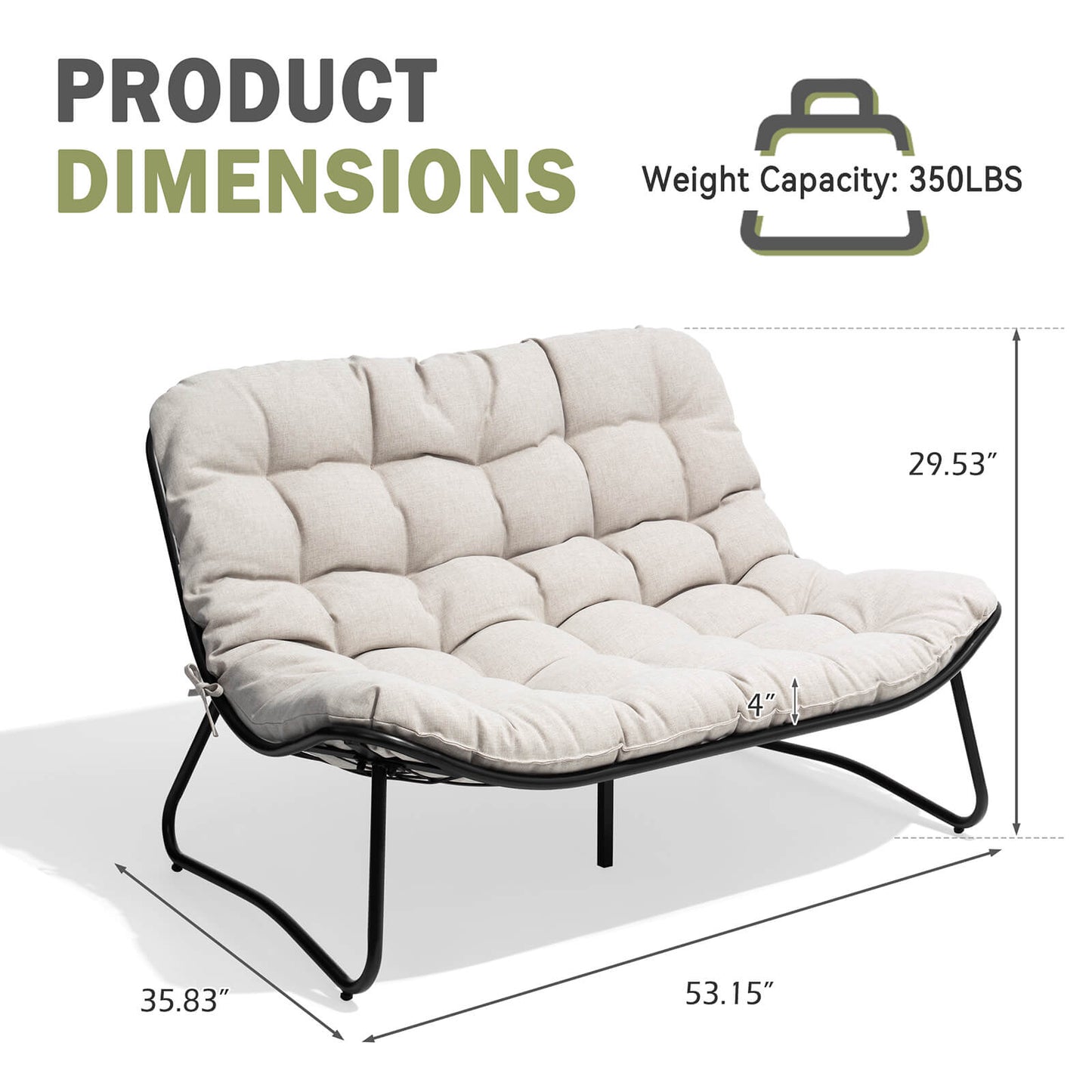 Steel Outdoor Loveseat with Cushion