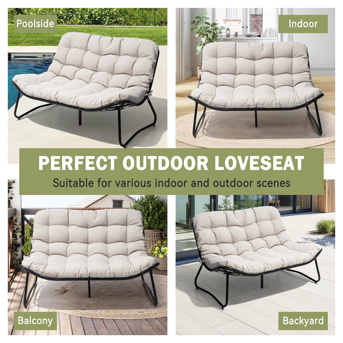 Steel Outdoor Loveseat with Cushion