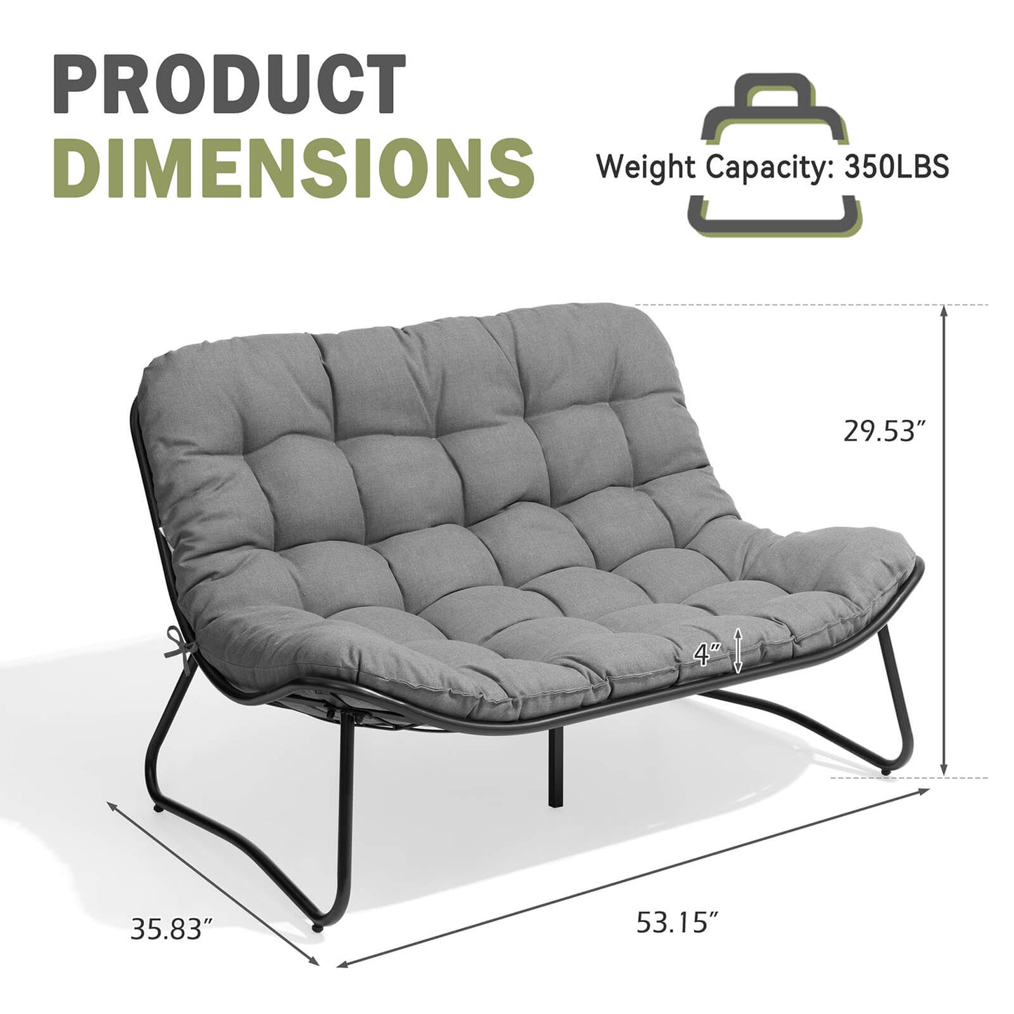Steel Outdoor Loveseat with Cushion