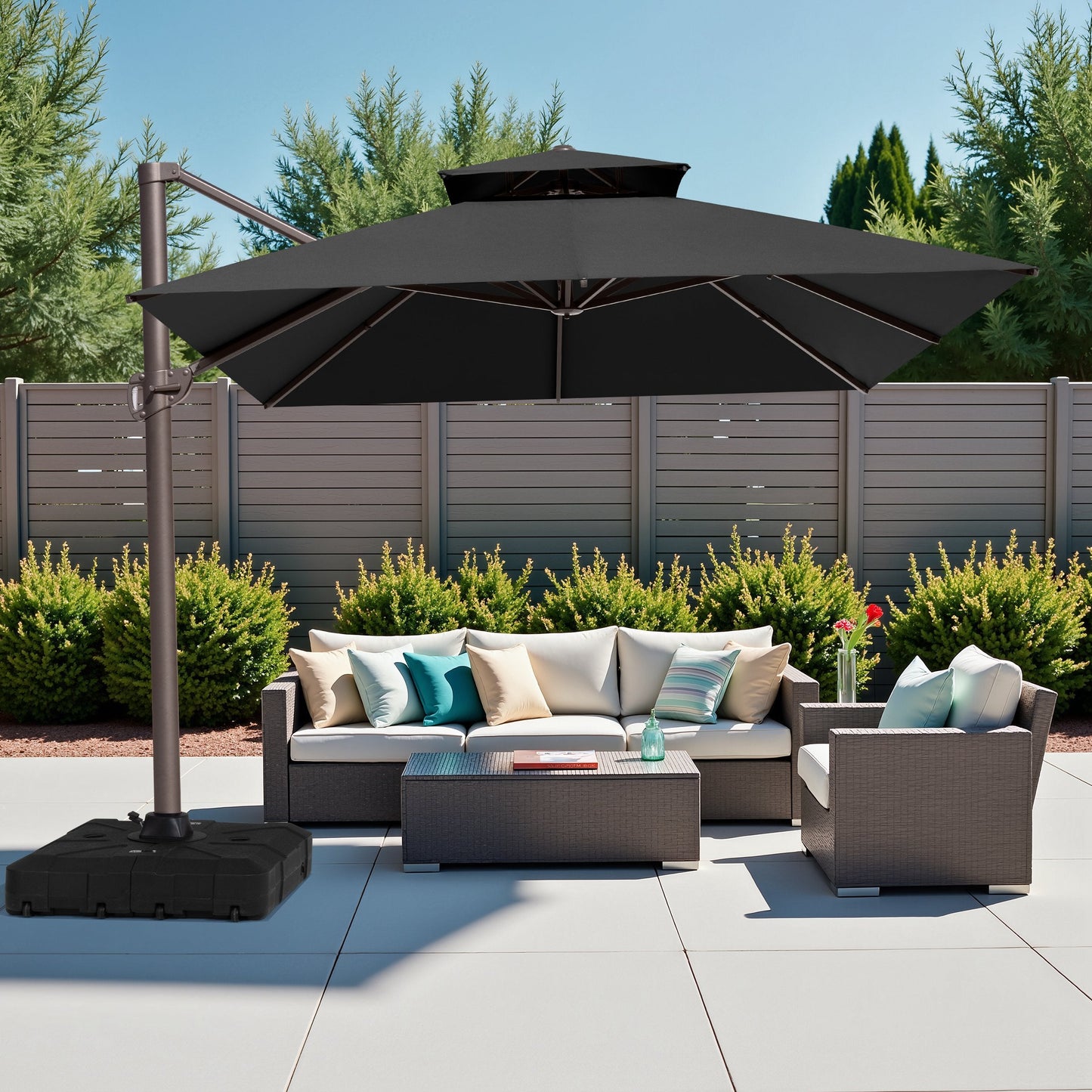 13x10 ft Aluminum Cantilever Patio Umbrella with Double Top (Base Options)