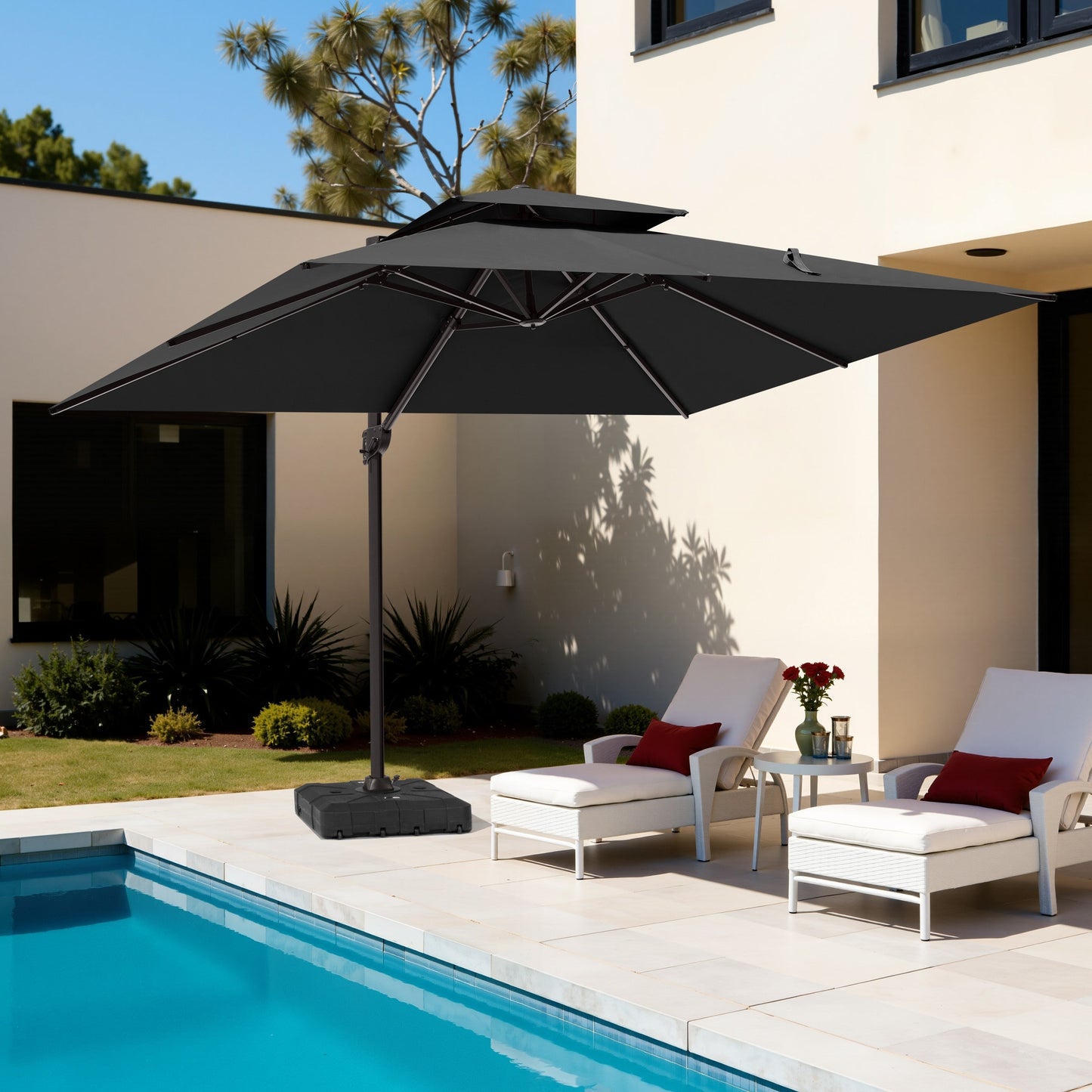 13x10 ft Aluminum Cantilever Patio Umbrella with Double Top (Base Options)