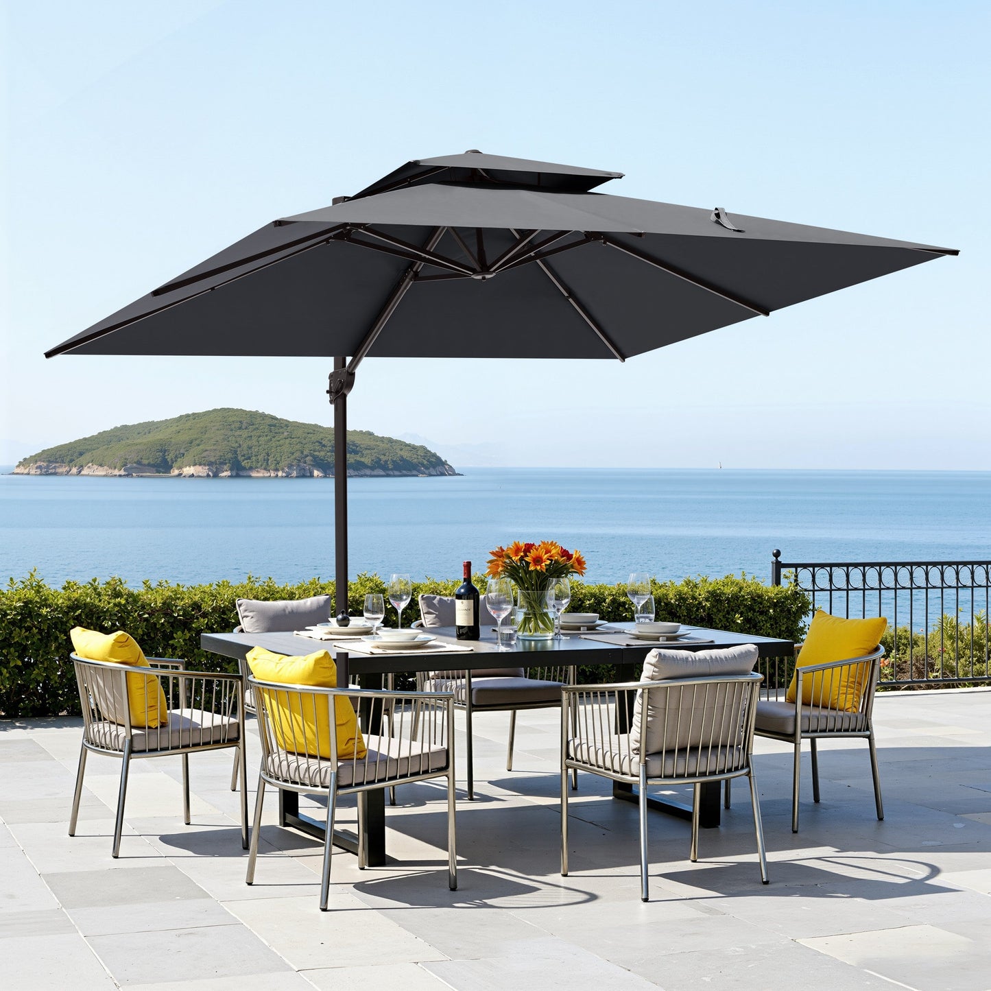 13x10 ft Aluminum Cantilever Patio Umbrella with Double Top (Base Options)