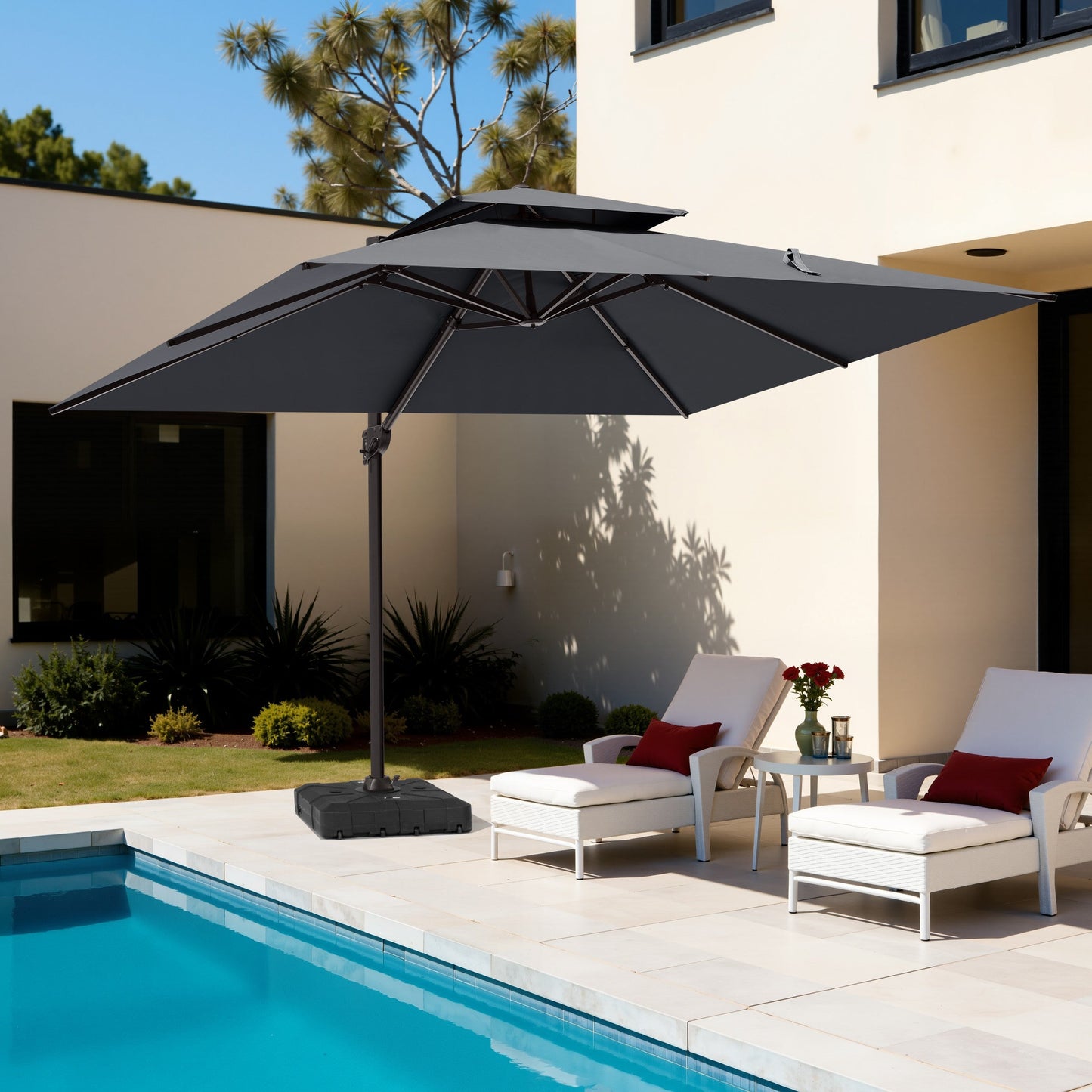 13x10 ft Aluminum Cantilever Patio Umbrella with Double Top (Base Options)