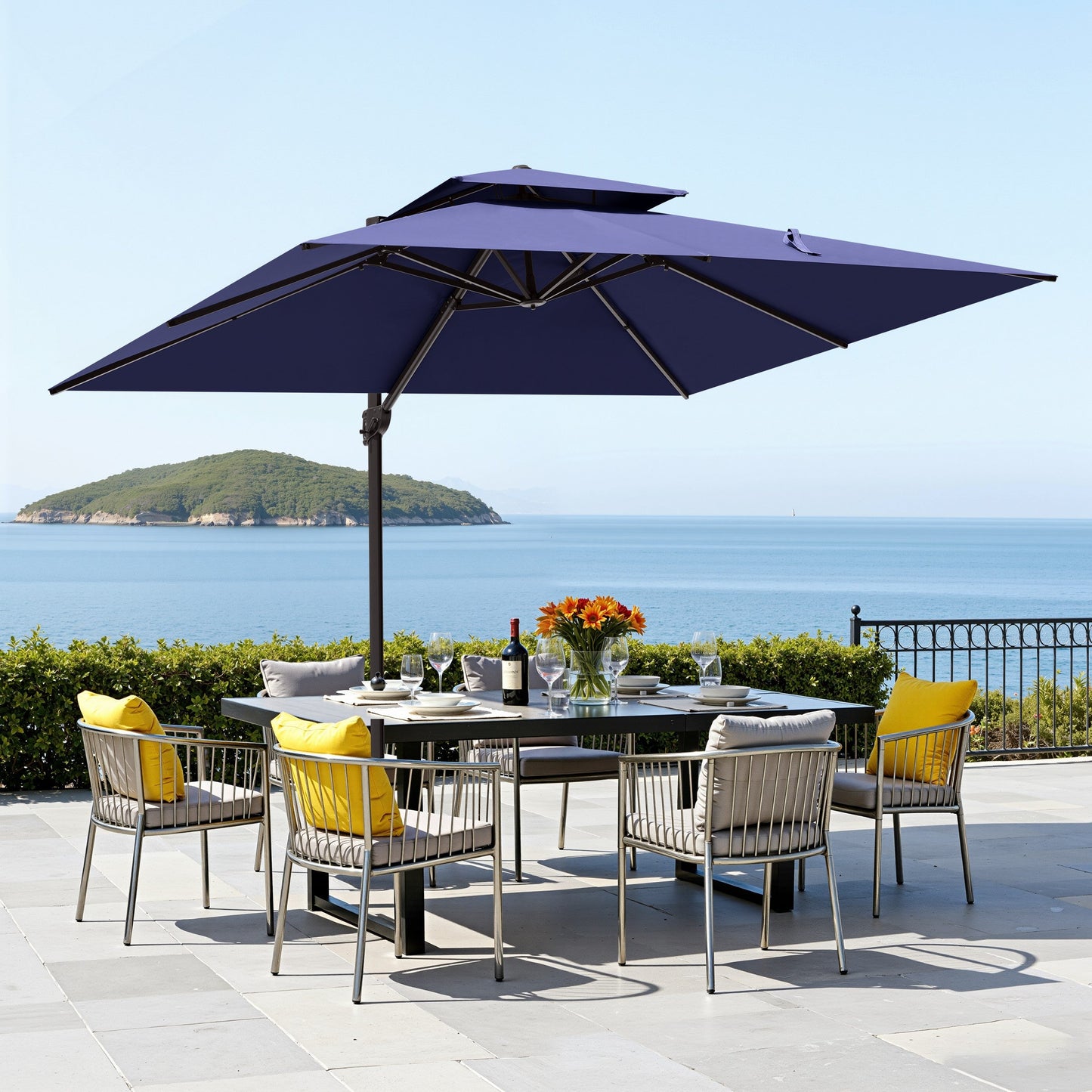 13x10 ft Aluminum Cantilever Patio Umbrella with Double Top (Base Options)