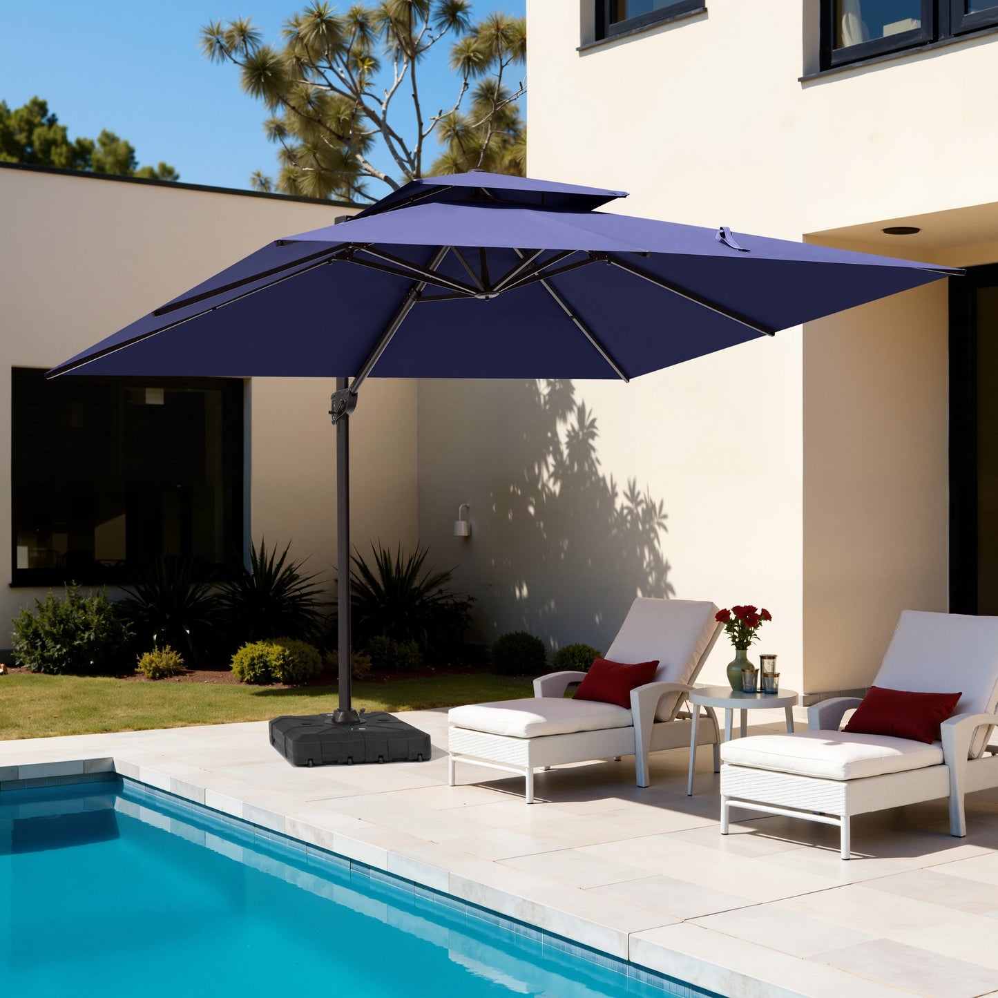 13x10 ft Aluminum Cantilever Patio Umbrella with Double Top (Base Options)