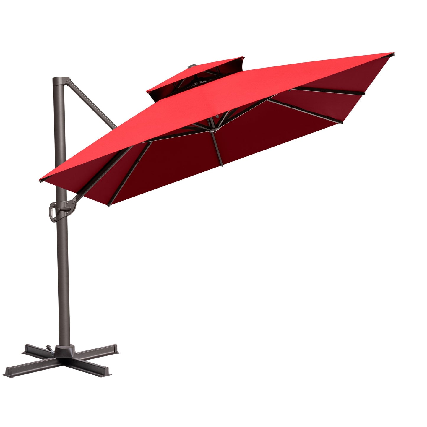 13x10 ft Aluminum Cantilever Patio Umbrella with Double Top (Base Options)