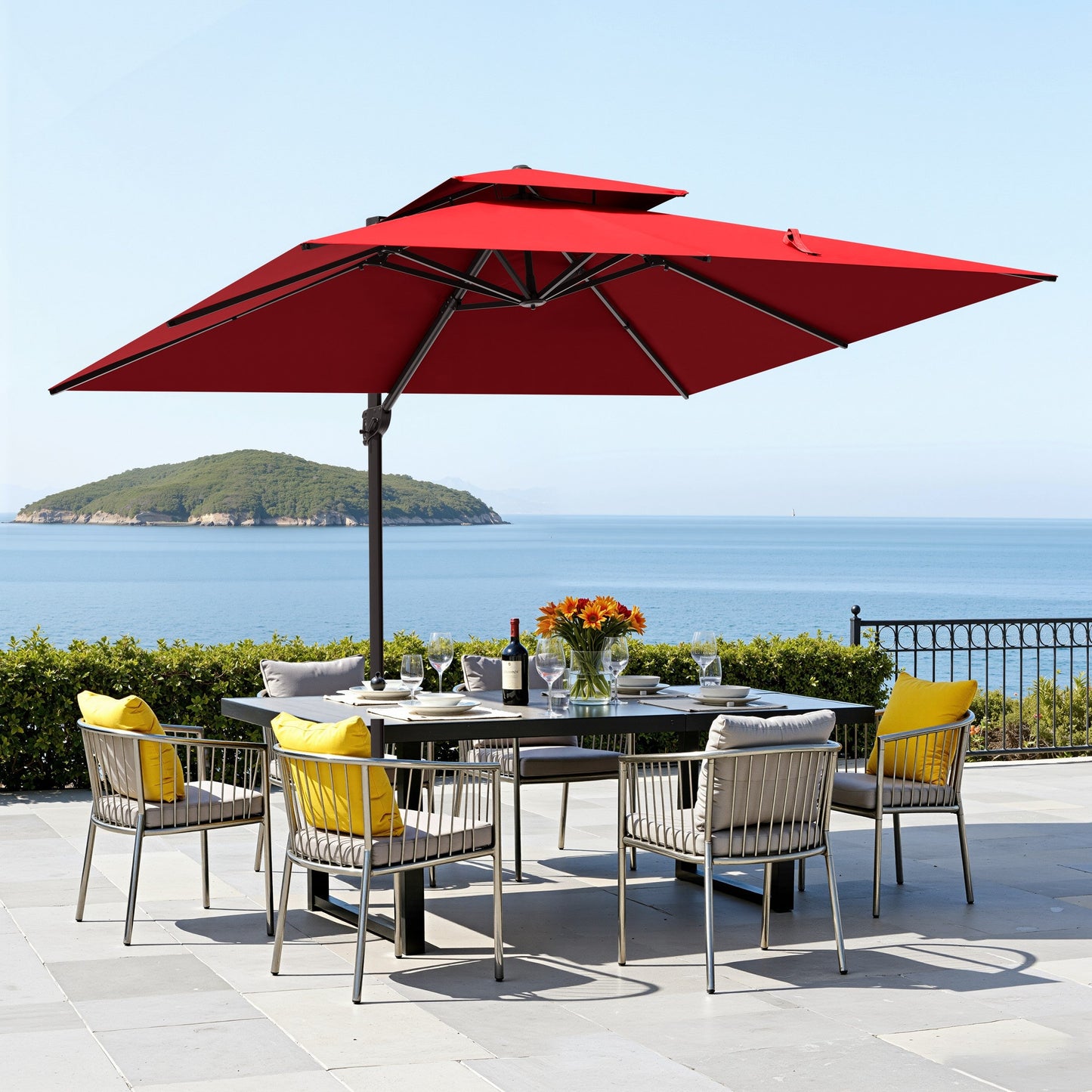 13x10 ft Aluminum Cantilever Patio Umbrella with Double Top (Base Options)