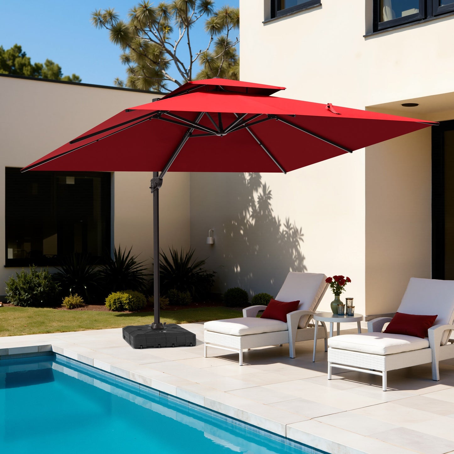 13x10 ft Aluminum Cantilever Patio Umbrella with Double Top (Base Options)