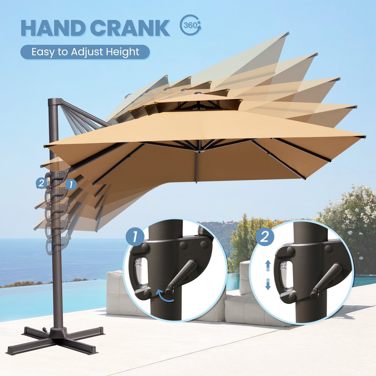 13x10 ft Aluminum Cantilever Patio Umbrella with Double Top (Base Options)