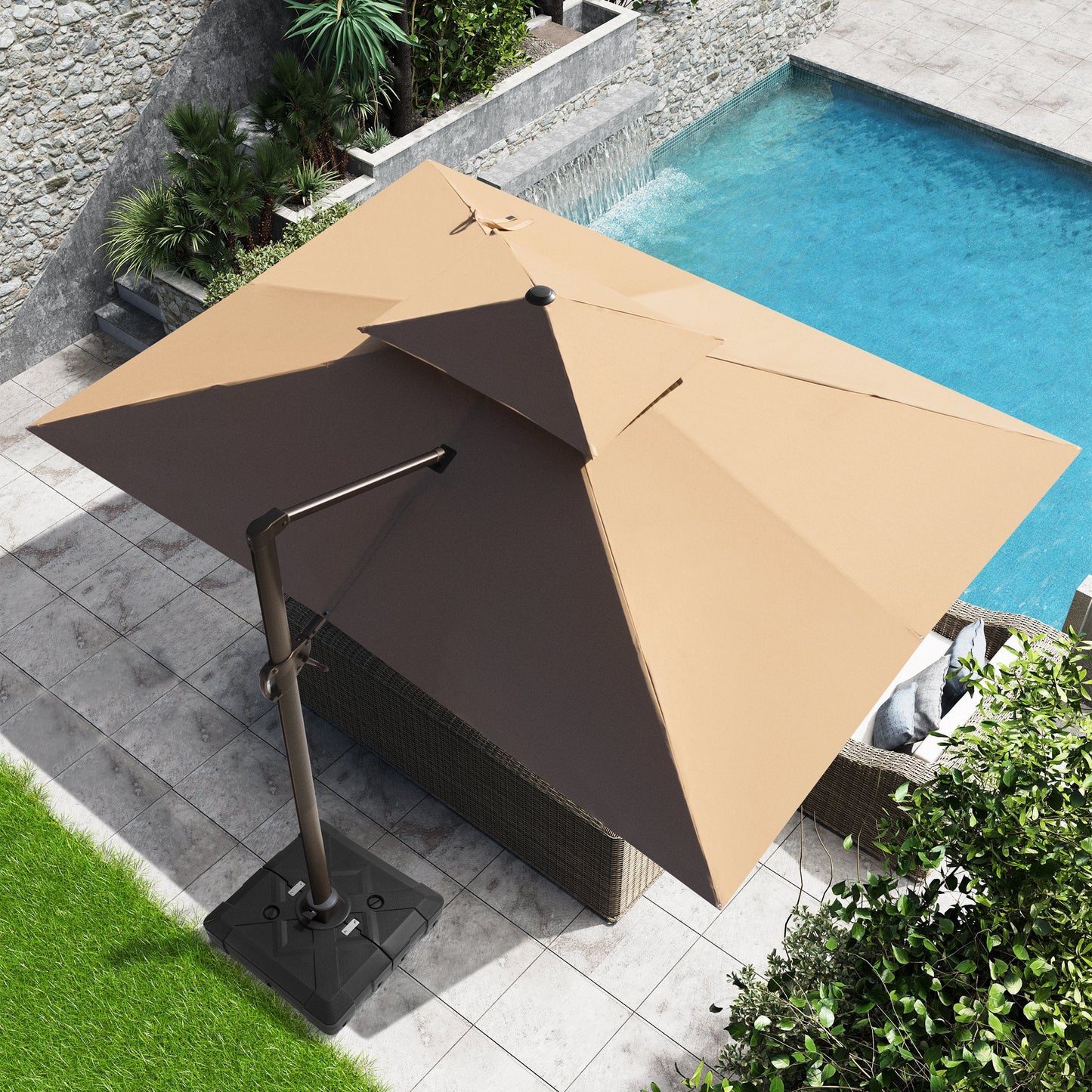 13x10 ft Aluminum Cantilever Patio Umbrella with Double Top (Base Options)