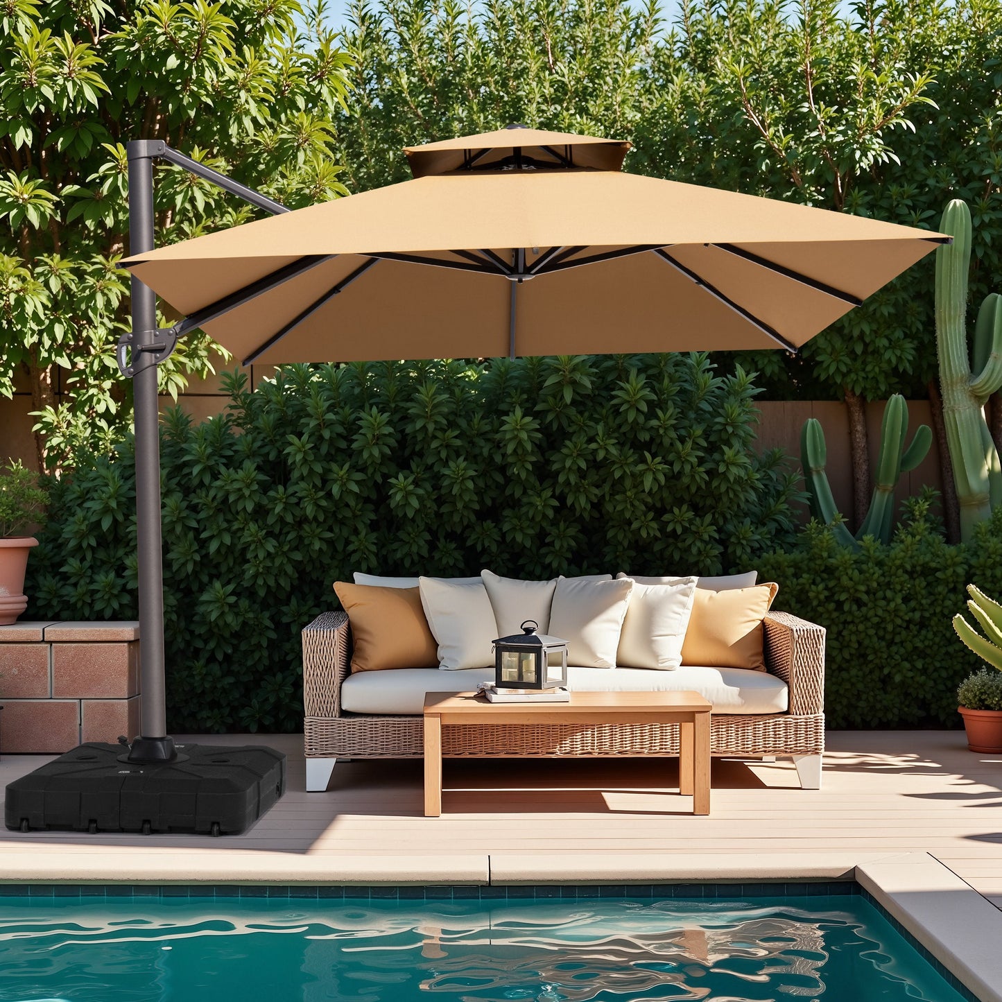 13x10 ft Aluminum Cantilever Patio Umbrella with Double Top (Base Options)