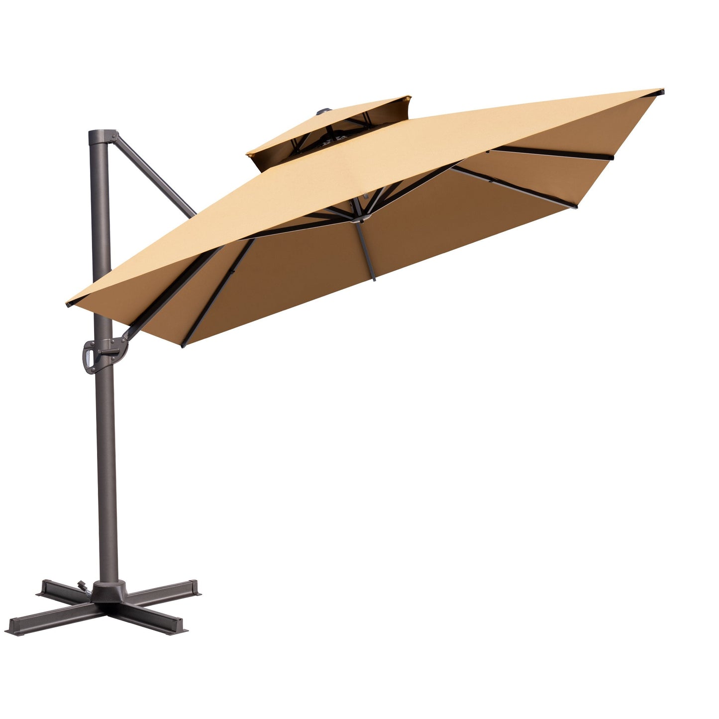 13x10 ft Aluminum Cantilever Patio Umbrella with Double Top (Base Options)