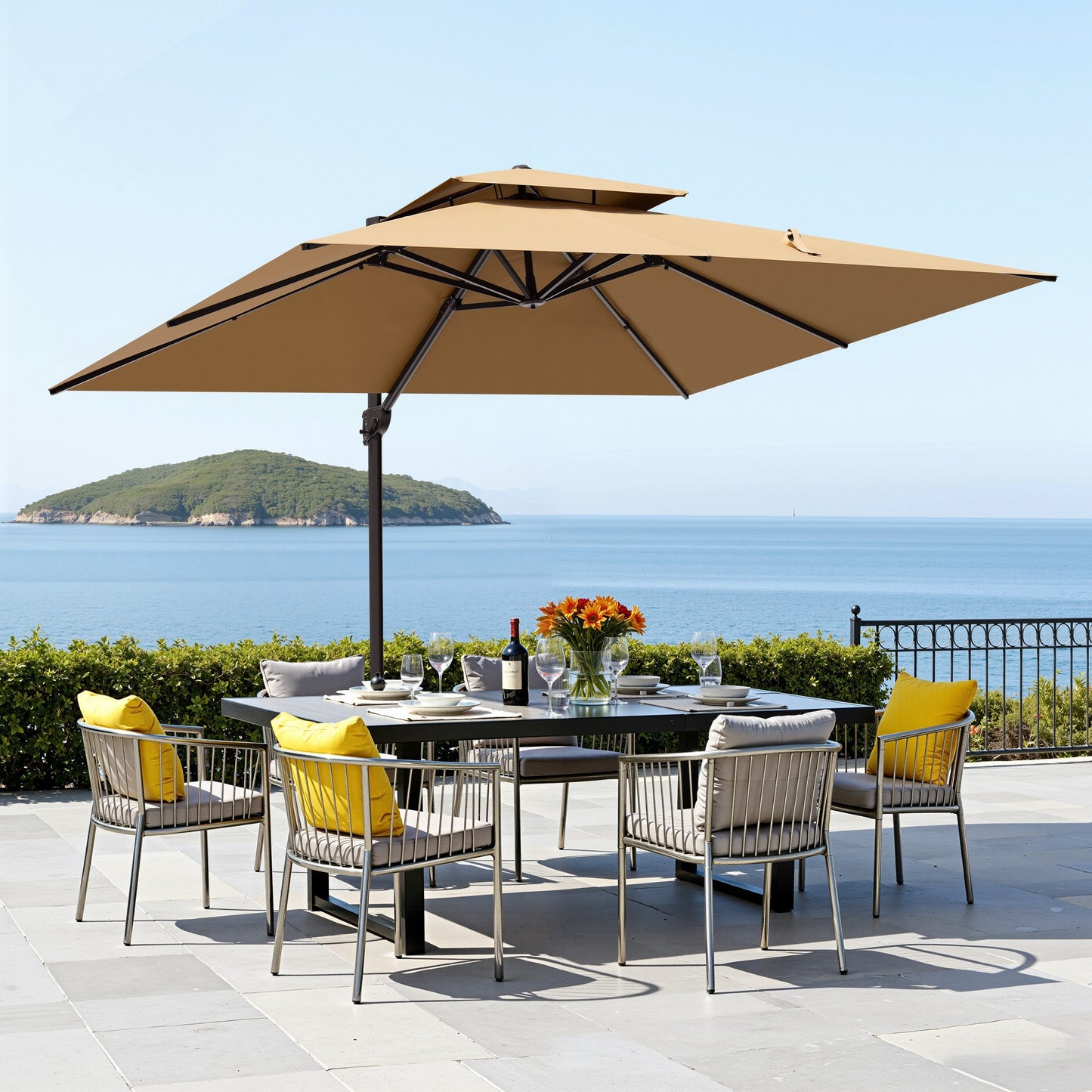 13x10 ft Aluminum Cantilever Patio Umbrella with Double Top (Base Options)