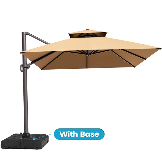 13x10 ft Aluminum Cantilever Patio Umbrella with Double Top (Base Options)