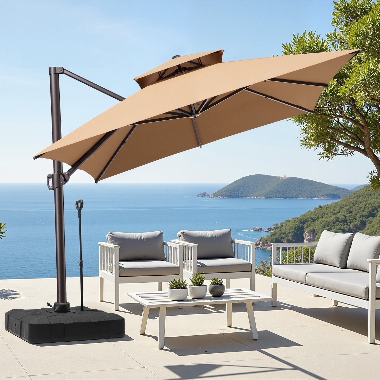13x10 ft Aluminum Cantilever Patio Umbrella with Double Top (Base Options)