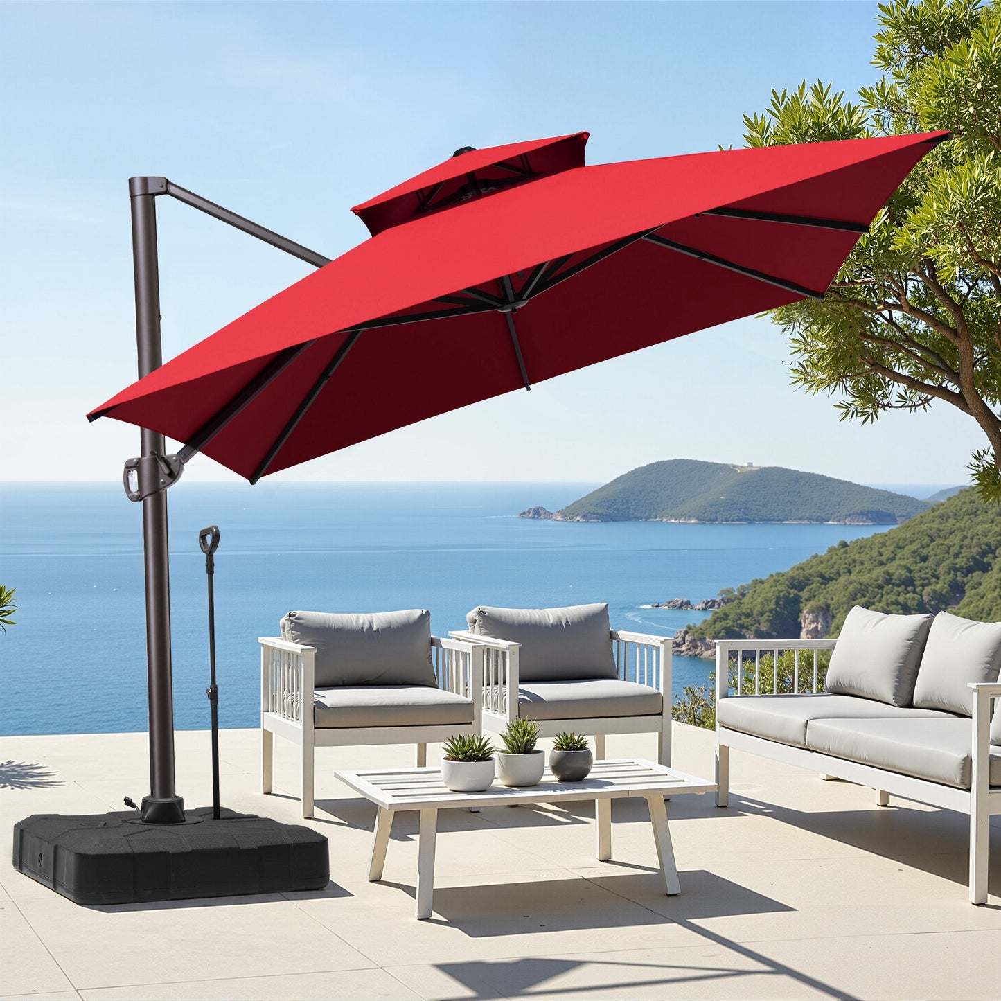 13x10 ft Aluminum Cantilever Patio Umbrella with Double Top (Base Options)
