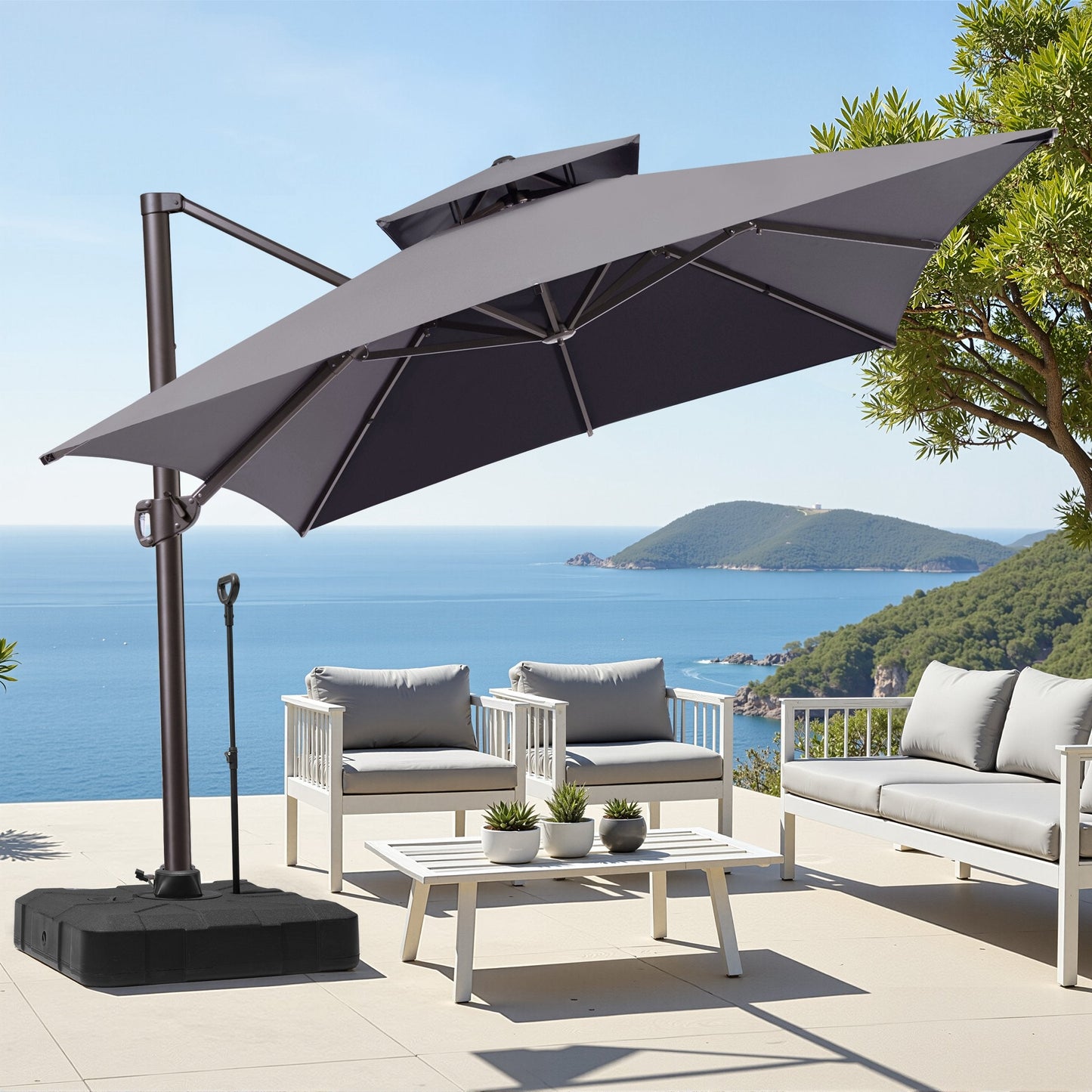 13x10 ft Aluminum Cantilever Patio Umbrella with Double Top (Base Options)