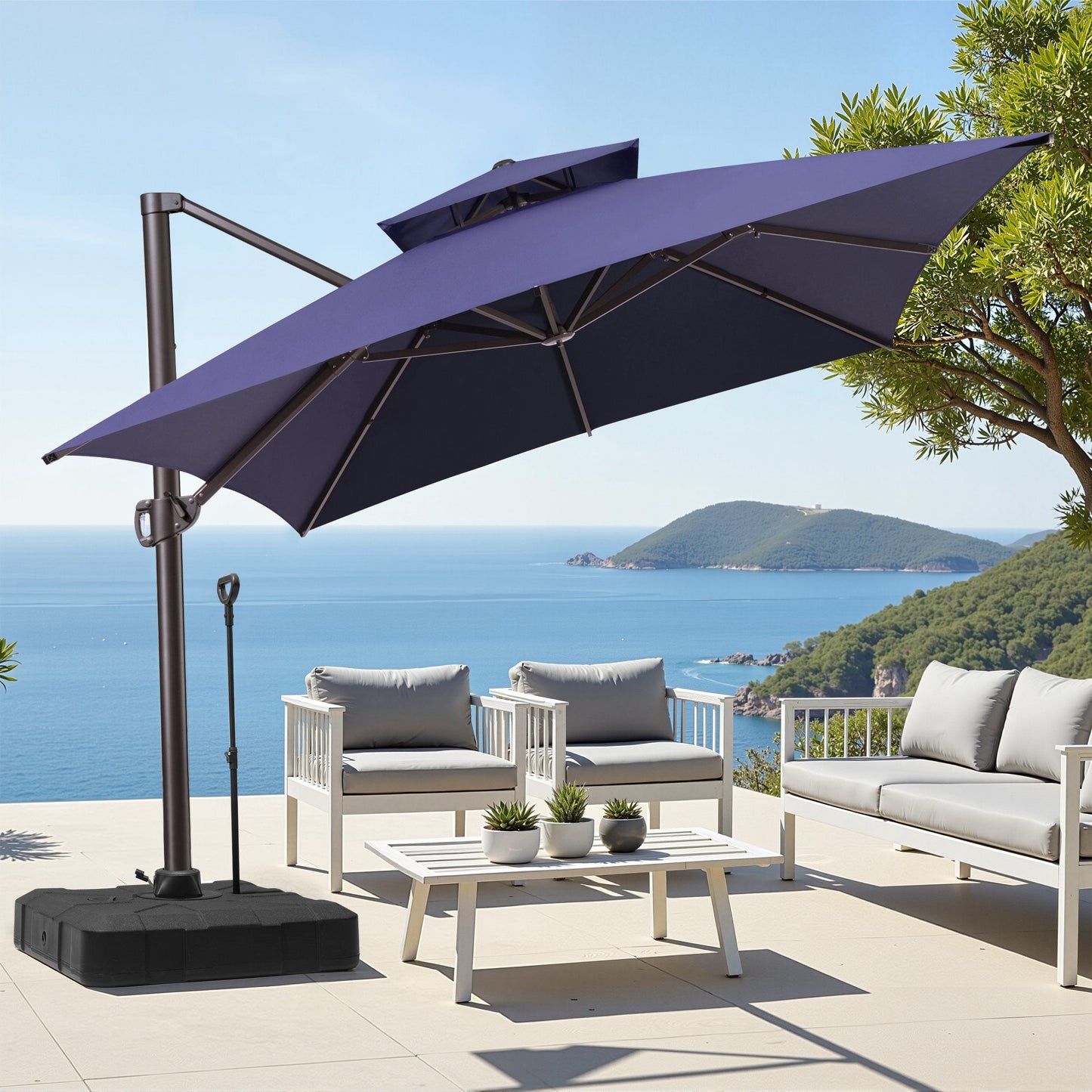 13x10 ft Aluminum Cantilever Patio Umbrella with Double Top (Base Options)