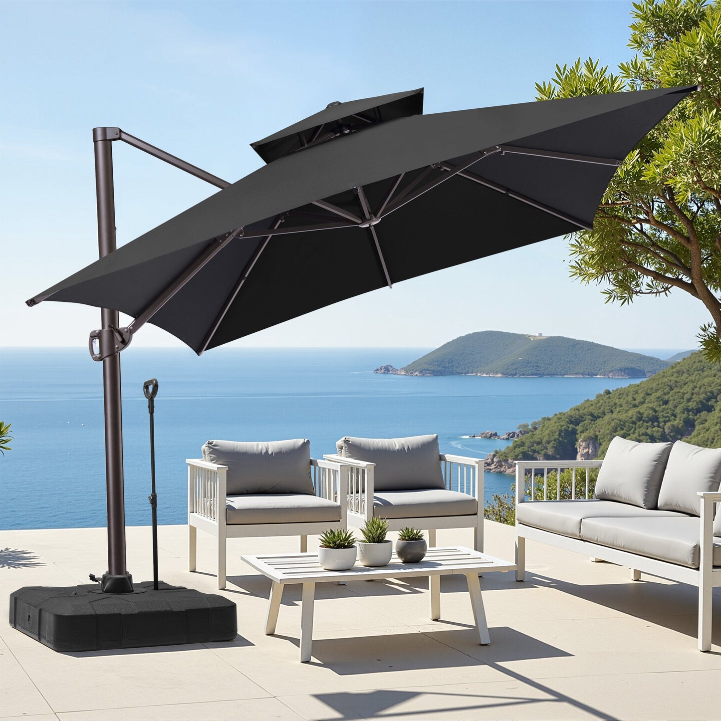 13x10 ft Aluminum Cantilever Patio Umbrella with Double Top (Base Options)