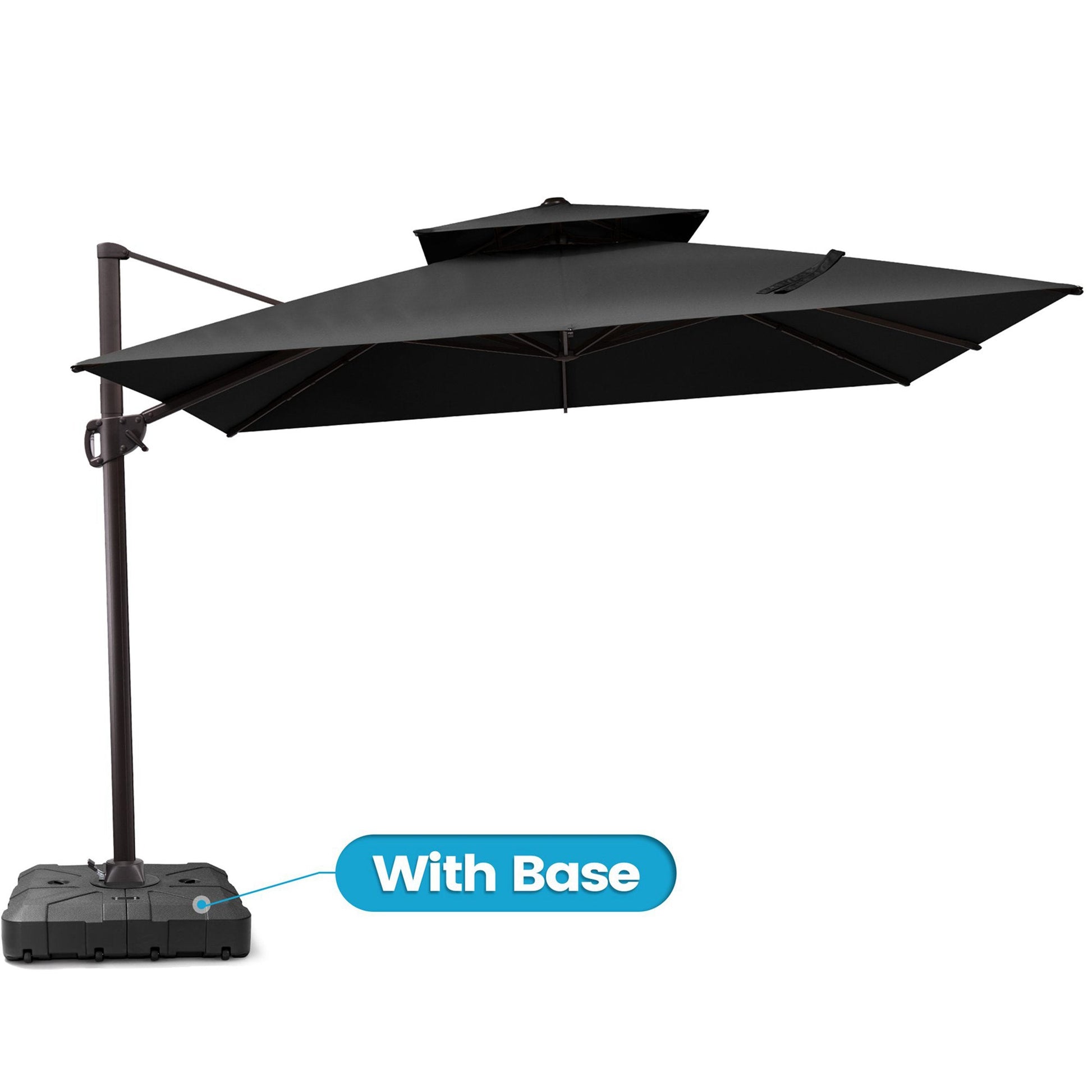 Crestlive 12x9 ft black patio cantilever umbrella featuring a with base label highlighting the heavy-duty water base