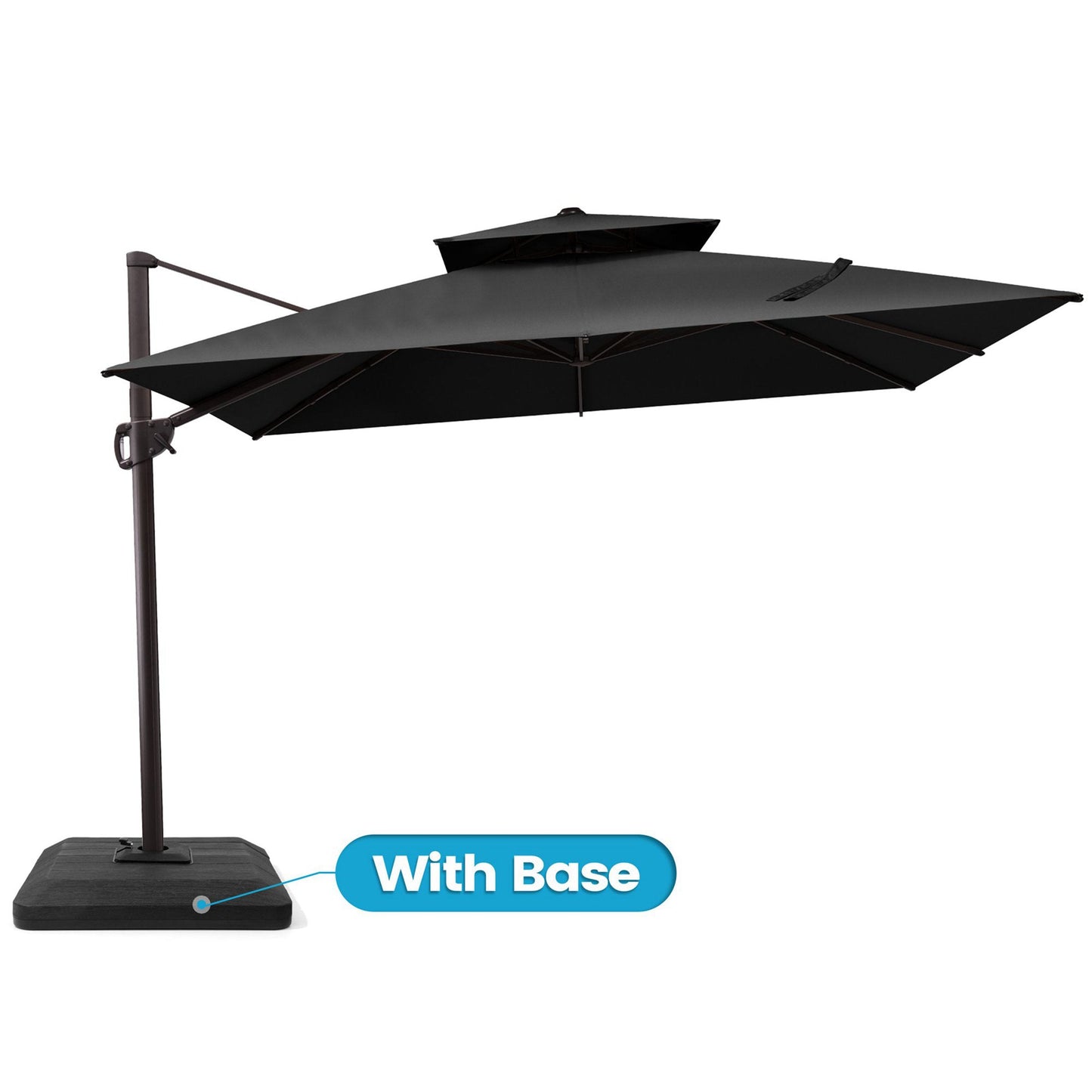 Crestlive 12x9 ft black patio cantilever umbrella featuring a with base label highlighting the flat low-profile base