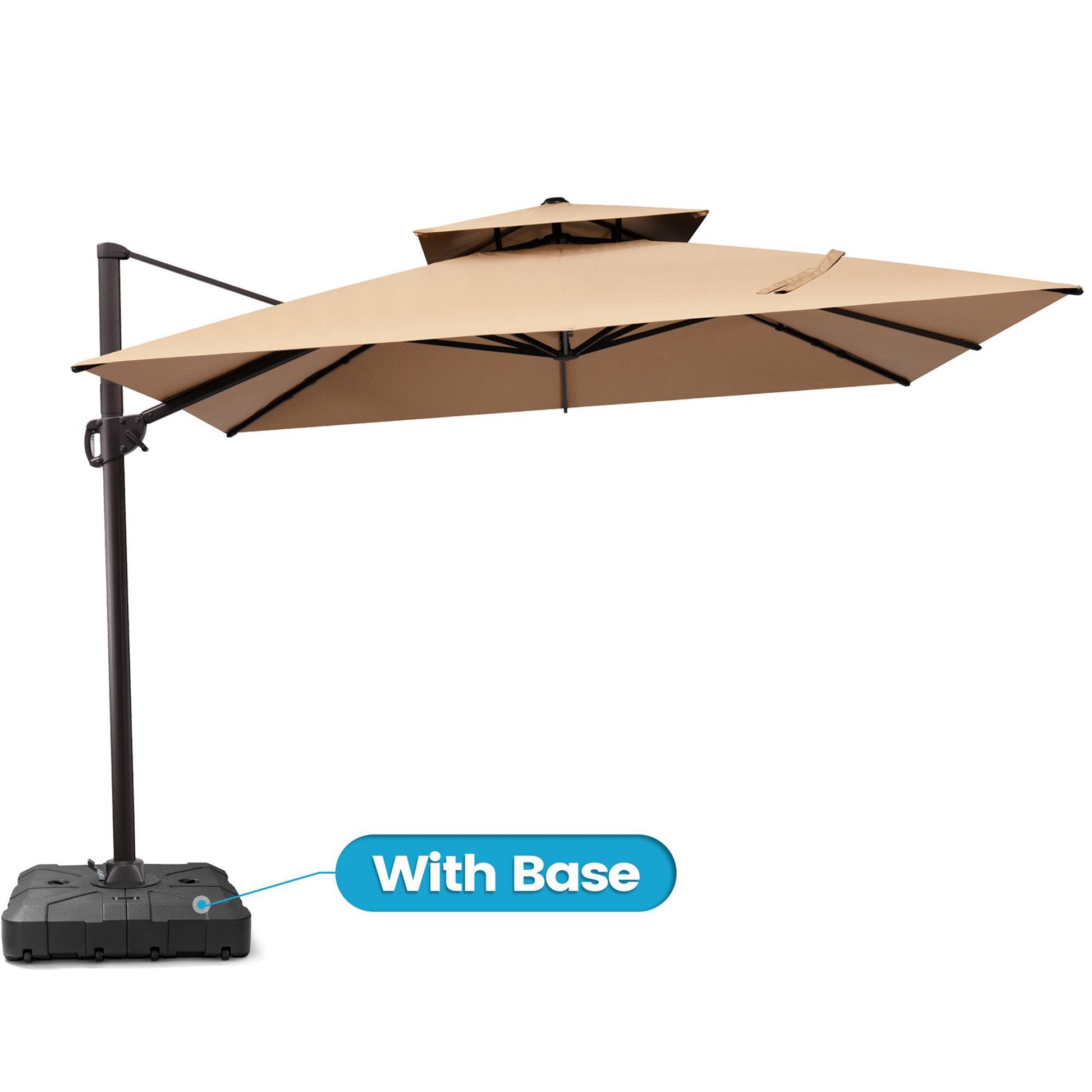 Crestlive 12x9 ft beige patio cantilever umbrella featuring a with base label highlighting the heavy-duty water base