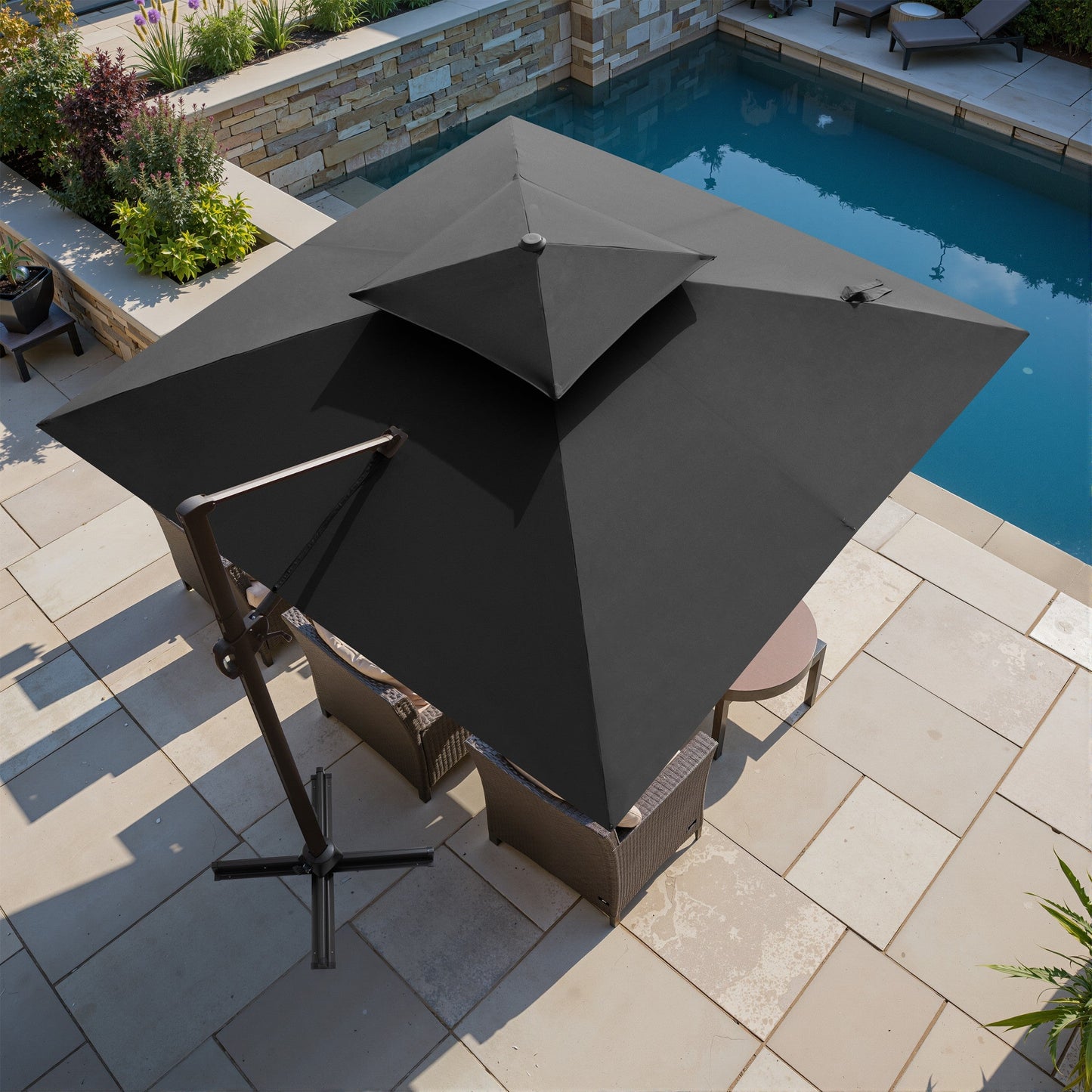11x11 ft Square Aluminum Cantilever Patio Umbrella with Double Top (Base Options)