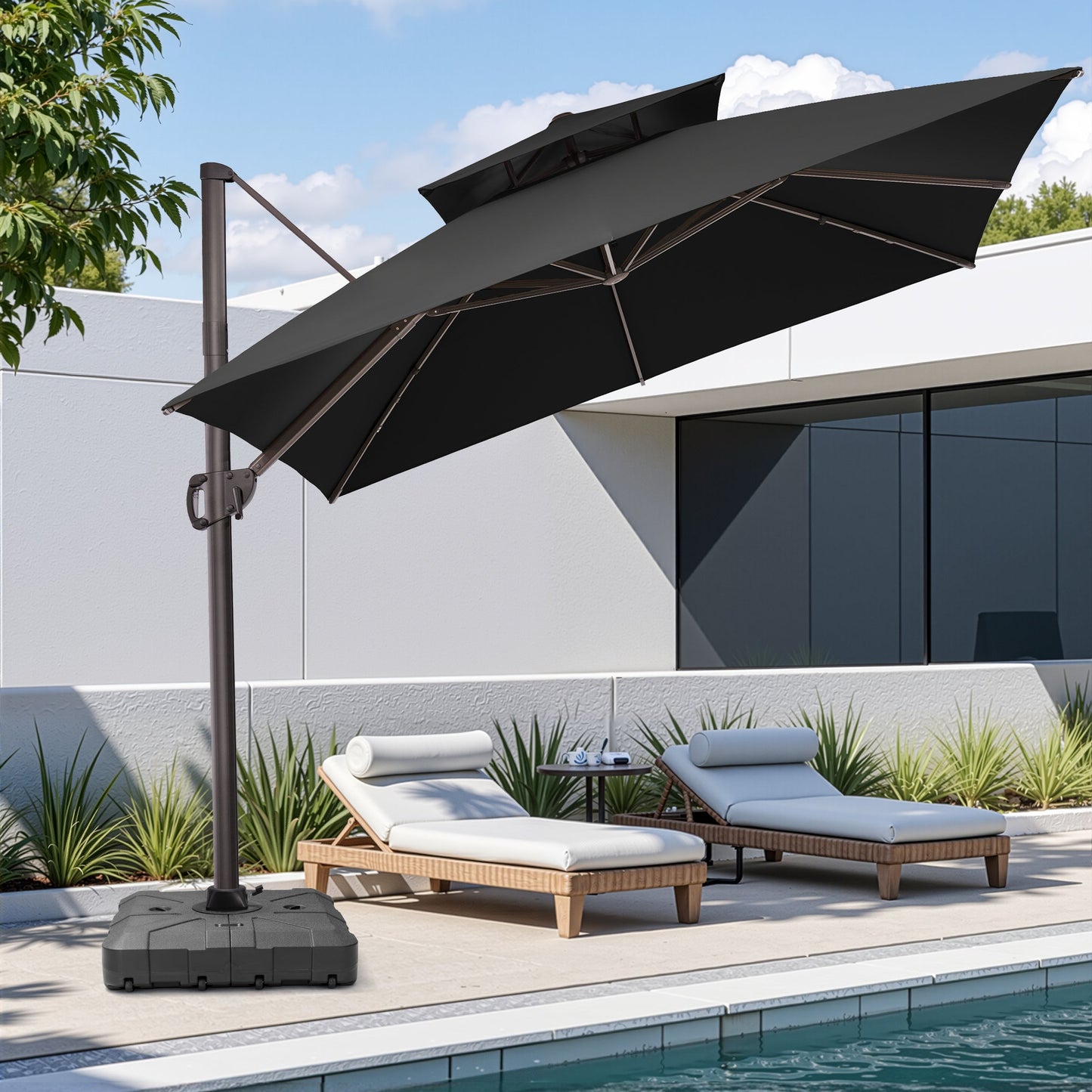 11x11 ft Square Aluminum Cantilever Patio Umbrella with Double Top (Base Options)