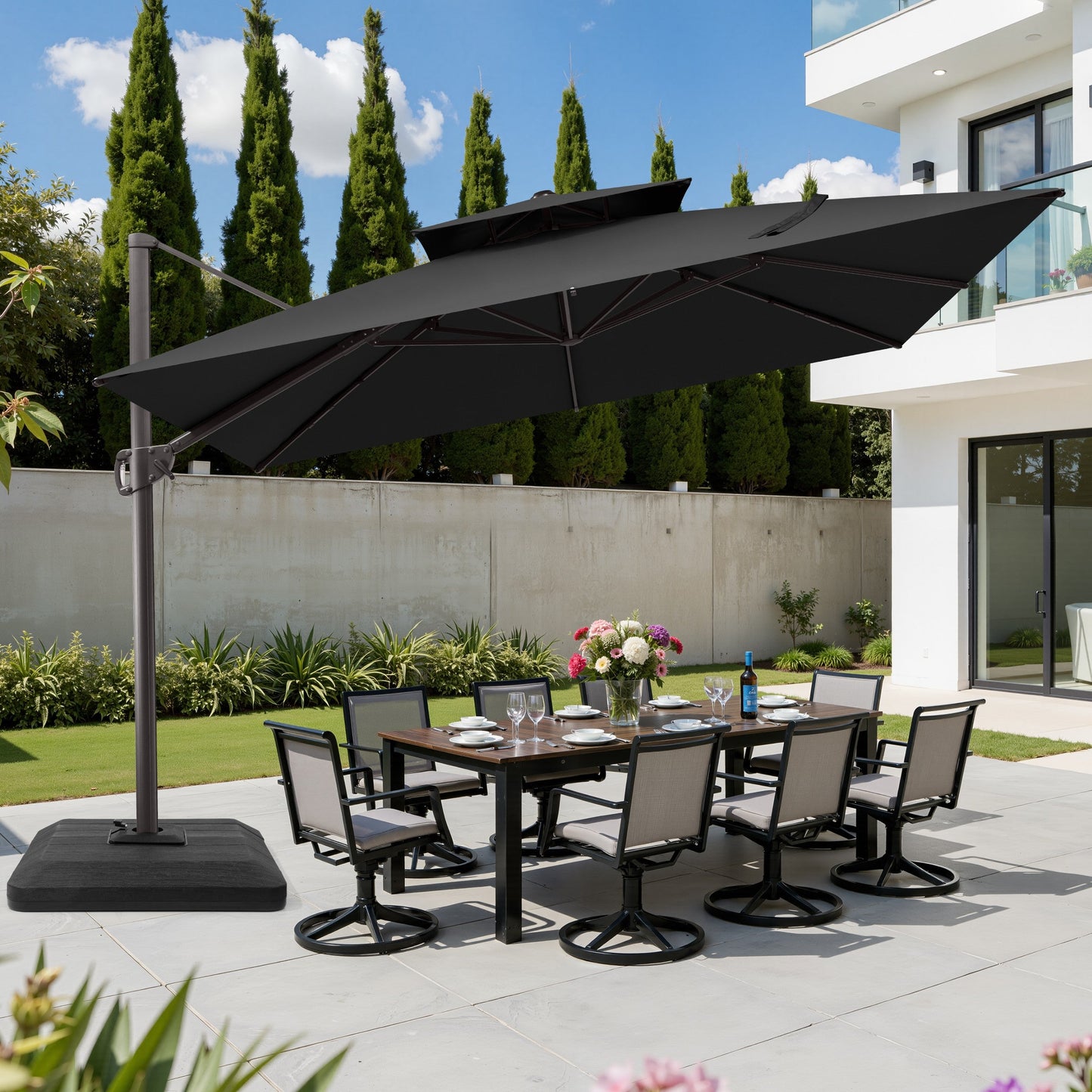 11x11 ft Square Aluminum Cantilever Patio Umbrella with Double Top (Base Options)