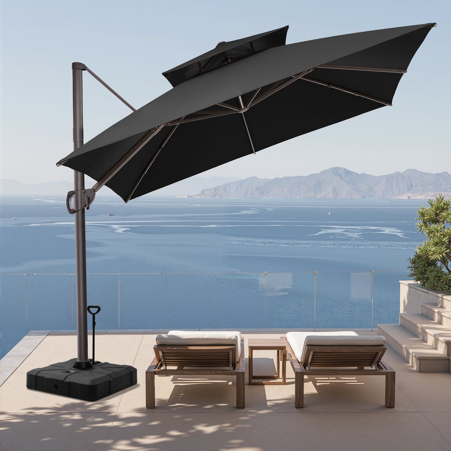 11x11 ft Square Aluminum Cantilever Patio Umbrella with Double Top (Base Options)