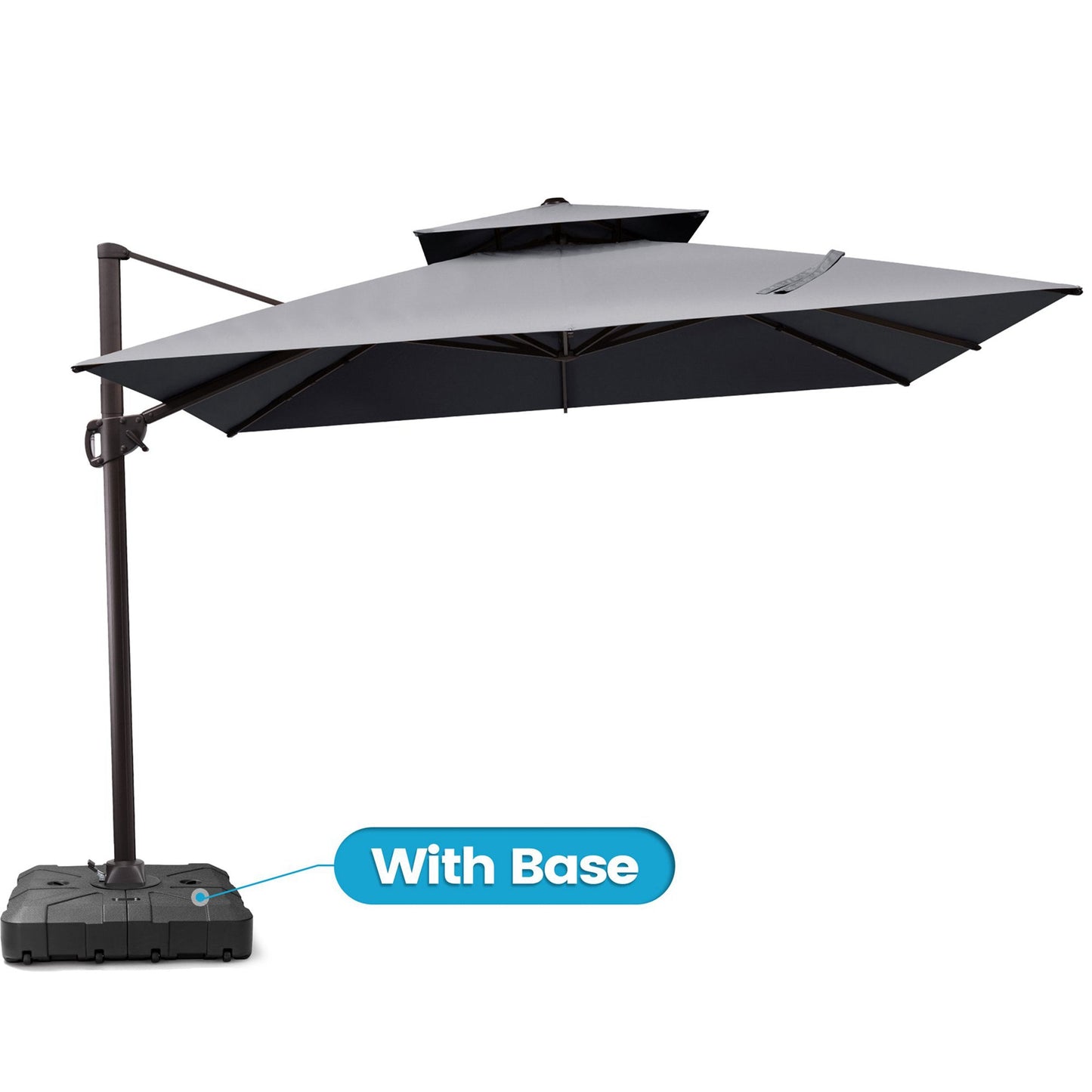 11x11 ft Square Aluminum Cantilever Patio Umbrella with Double Top (Base Options)