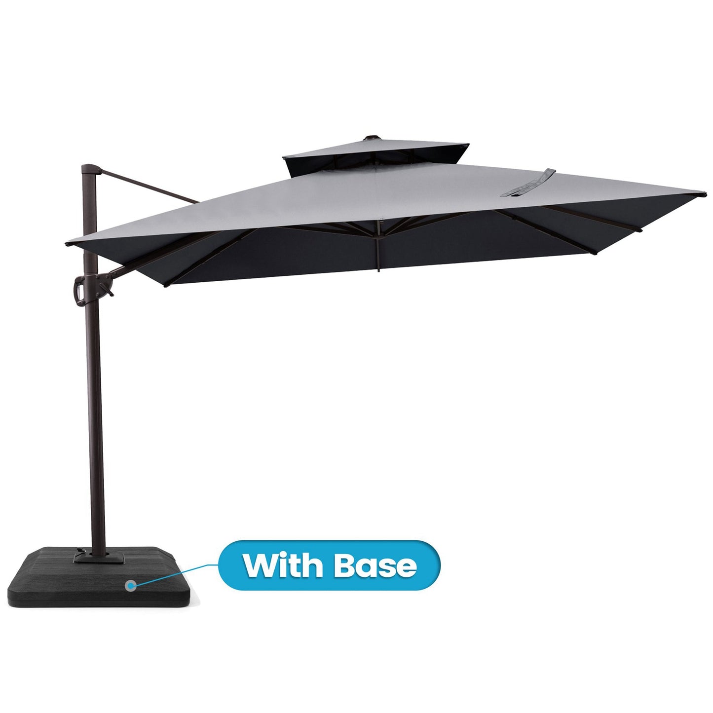 11x11 ft Square Aluminum Cantilever Patio Umbrella with Double Top (Base Options)