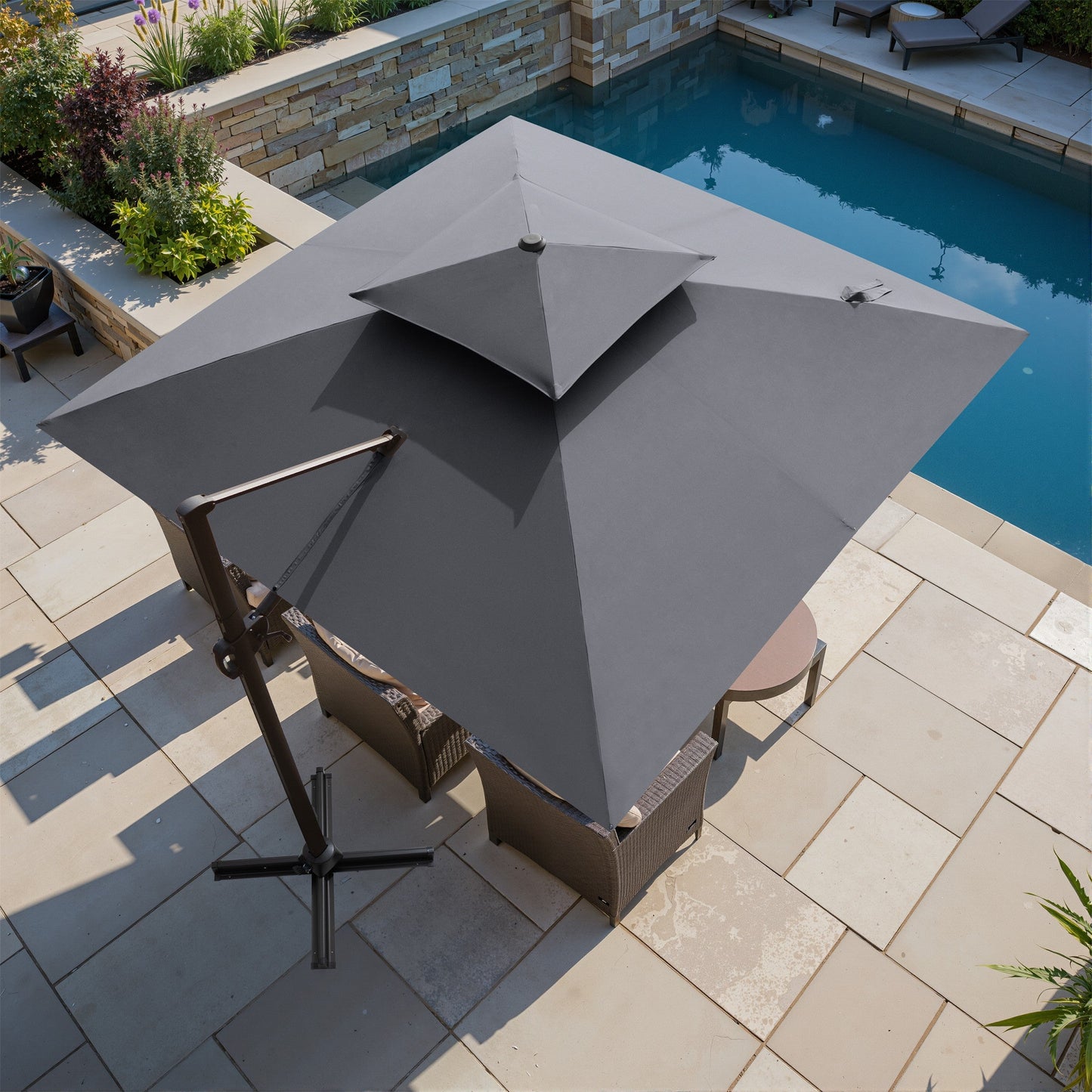 11x11 ft Square Aluminum Cantilever Patio Umbrella with Double Top (Base Options)