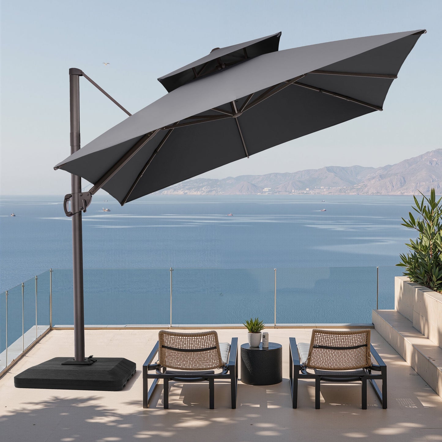 11x11 ft Square Aluminum Cantilever Patio Umbrella with Double Top (Base Options)