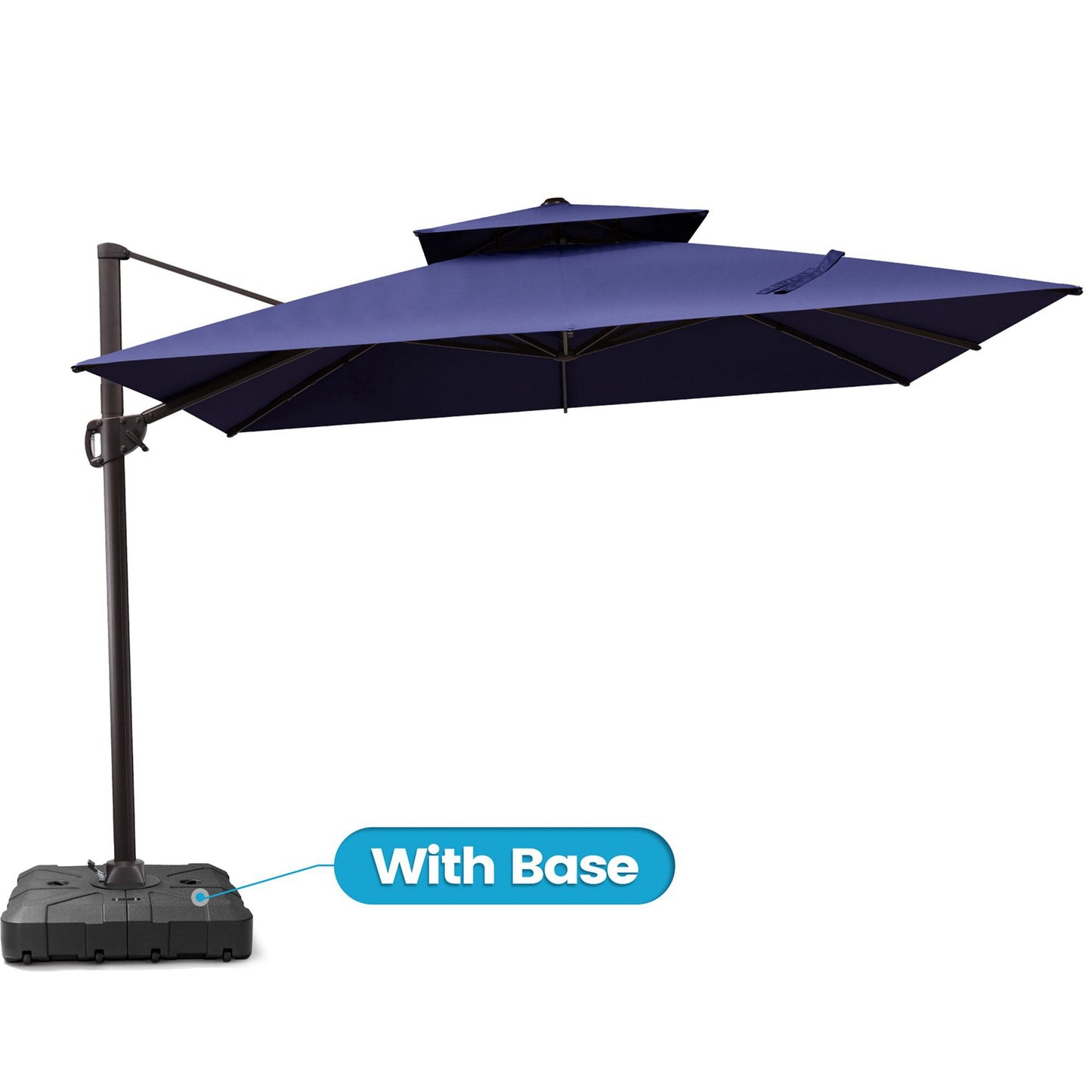 11x11 ft Square Aluminum Cantilever Patio Umbrella with Double Top (Base Options)