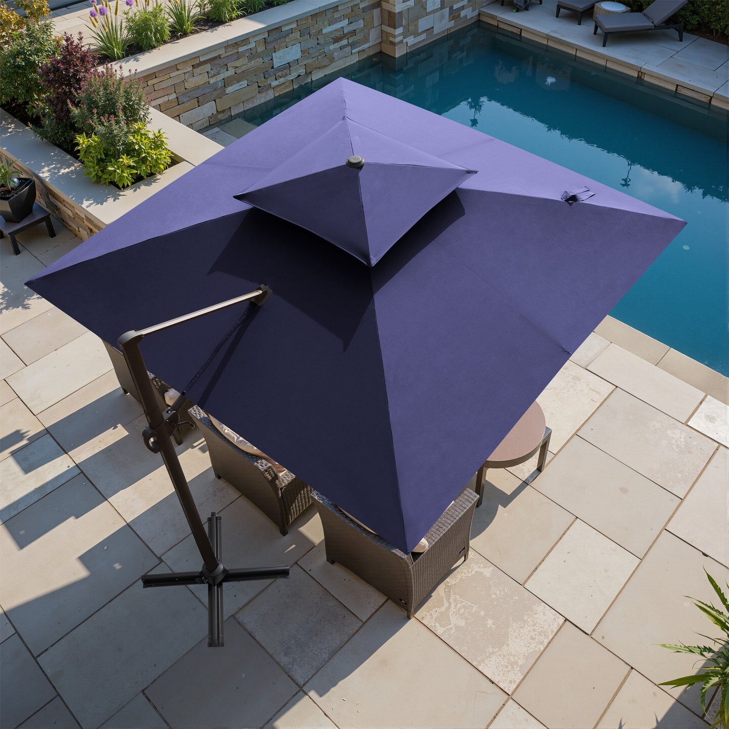 11x11 ft Square Aluminum Cantilever Patio Umbrella with Double Top (Base Options)