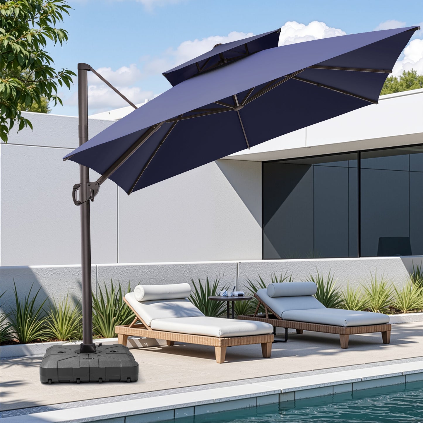 11x11 ft Square Aluminum Cantilever Patio Umbrella with Double Top (Base Options)
