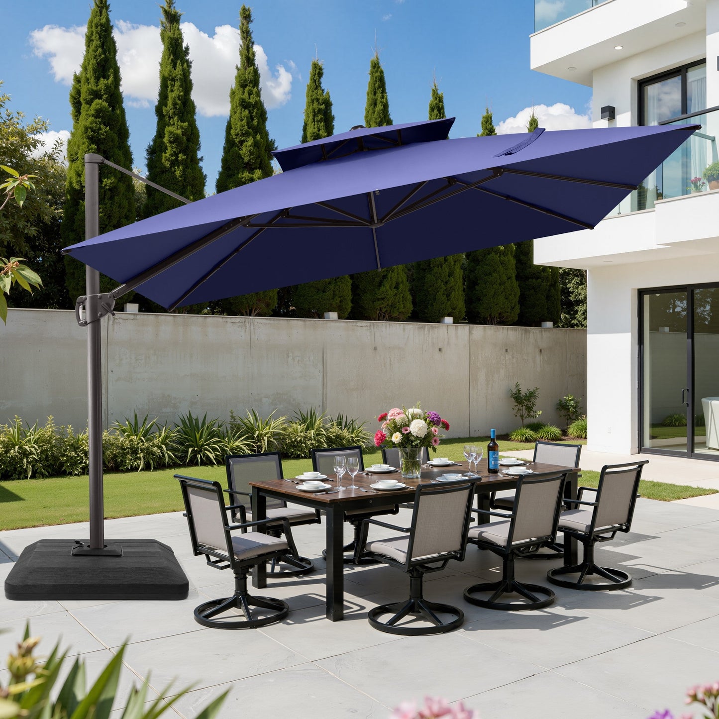 11x11 ft Square Aluminum Cantilever Patio Umbrella with Double Top (Base Options)