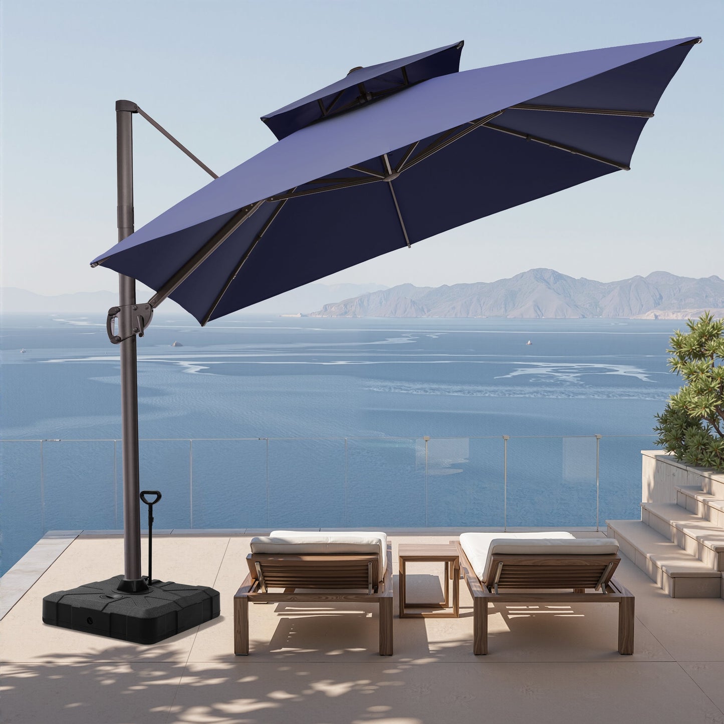 11x11 ft Square Aluminum Cantilever Patio Umbrella with Double Top (Base Options)