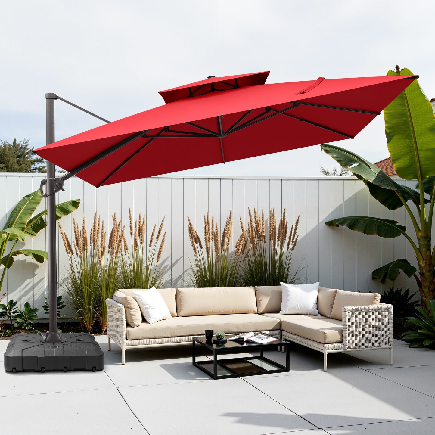 11x11 ft Square Aluminum Cantilever Patio Umbrella with Double Top (Base Options)