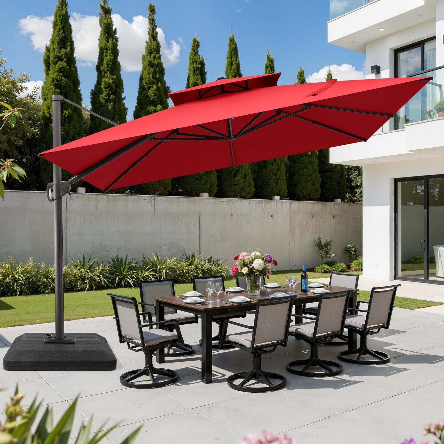 11x11 ft Square Aluminum Cantilever Patio Umbrella with Double Top (Base Options)