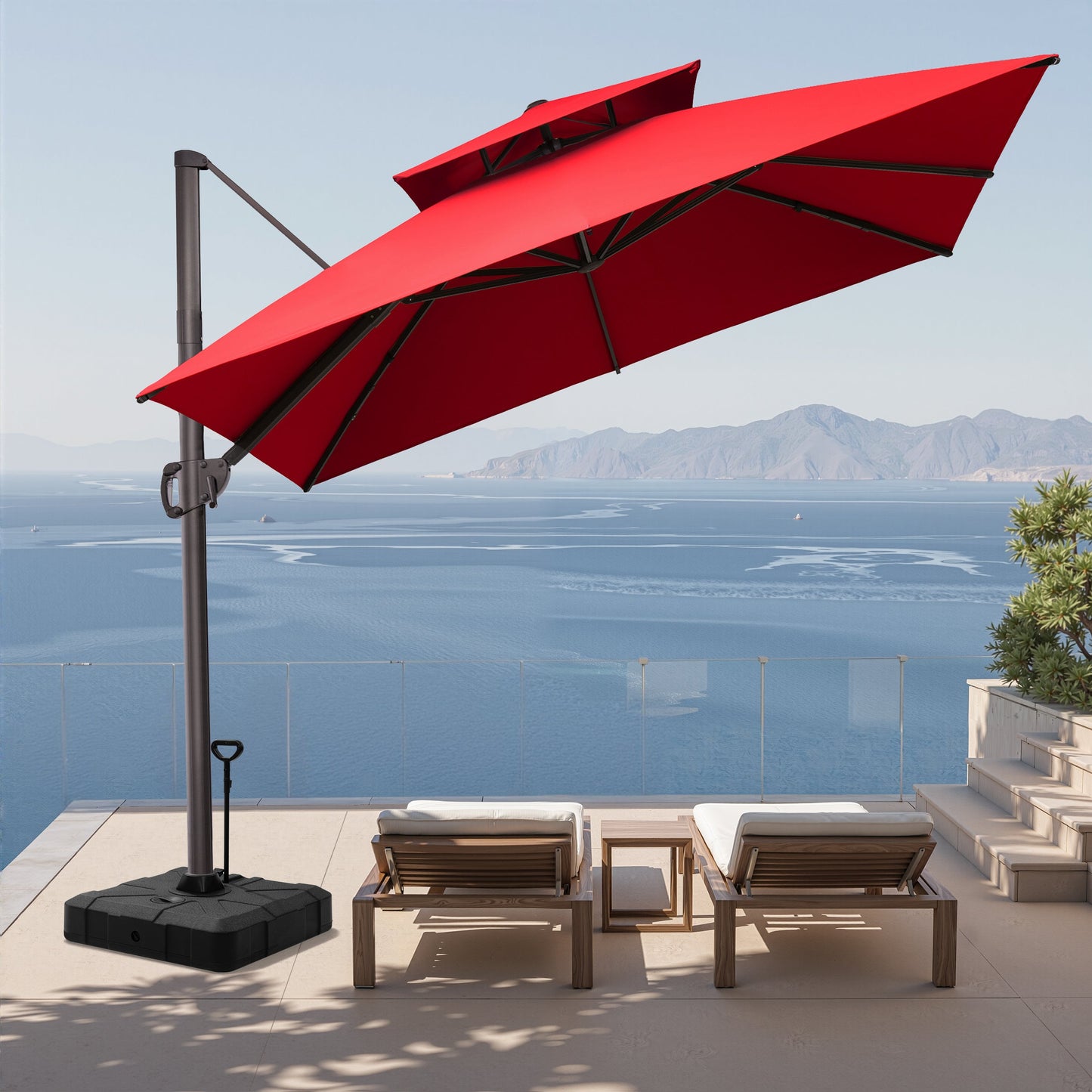 11x11 ft Square Aluminum Cantilever Patio Umbrella with Double Top (Base Options)