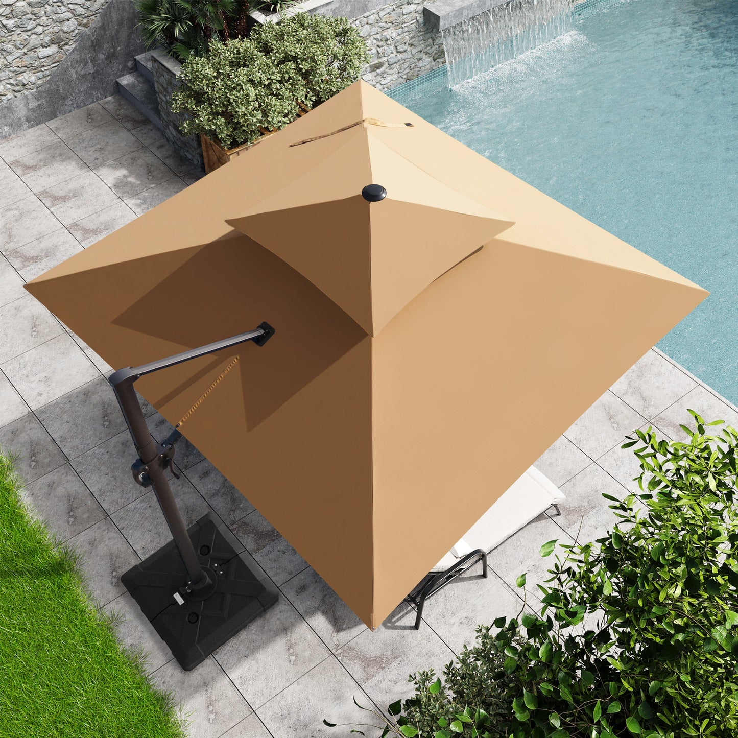 11x11 ft Square Aluminum Cantilever Patio Umbrella with Double Top (Base Options)