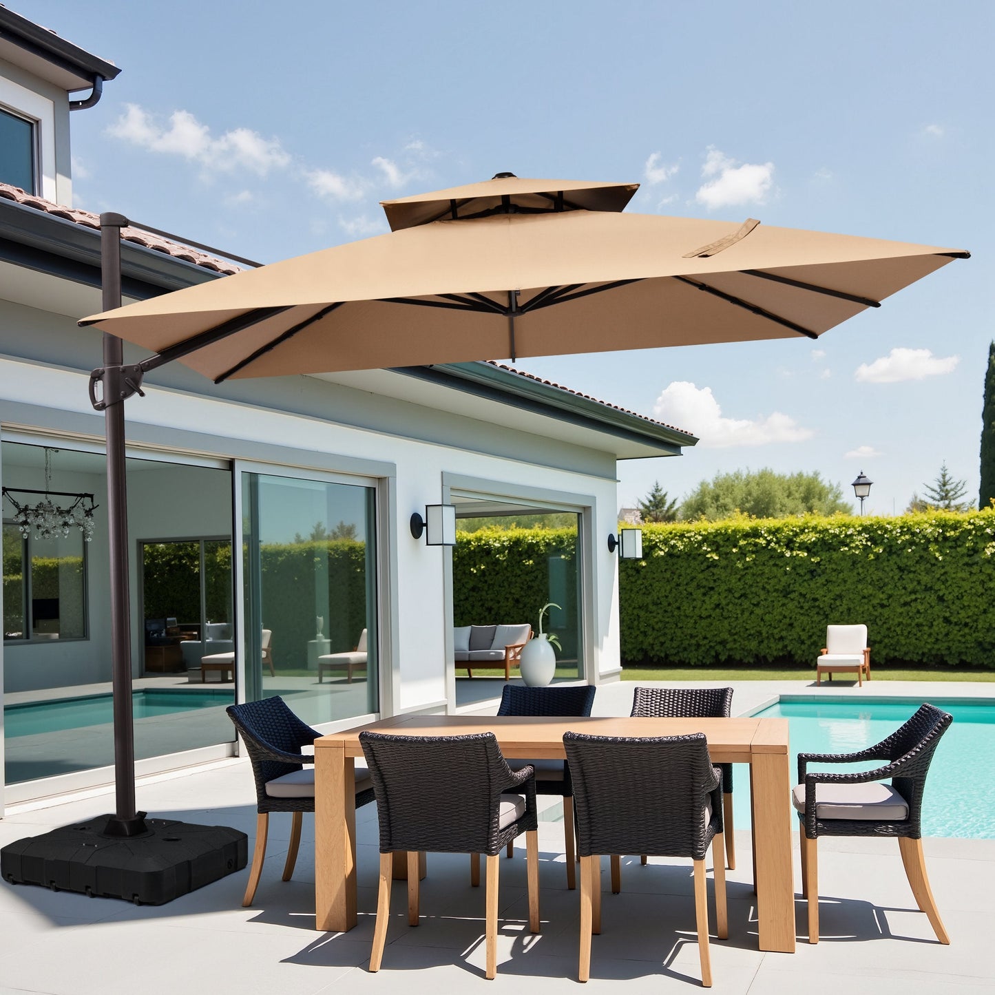 11x11 ft Square Aluminum Cantilever Patio Umbrella with Double Top (Base Options)
