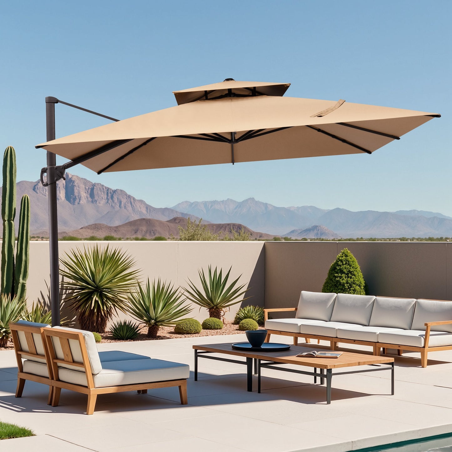 11x11 ft Square Aluminum Cantilever Patio Umbrella with Double Top (Base Options)