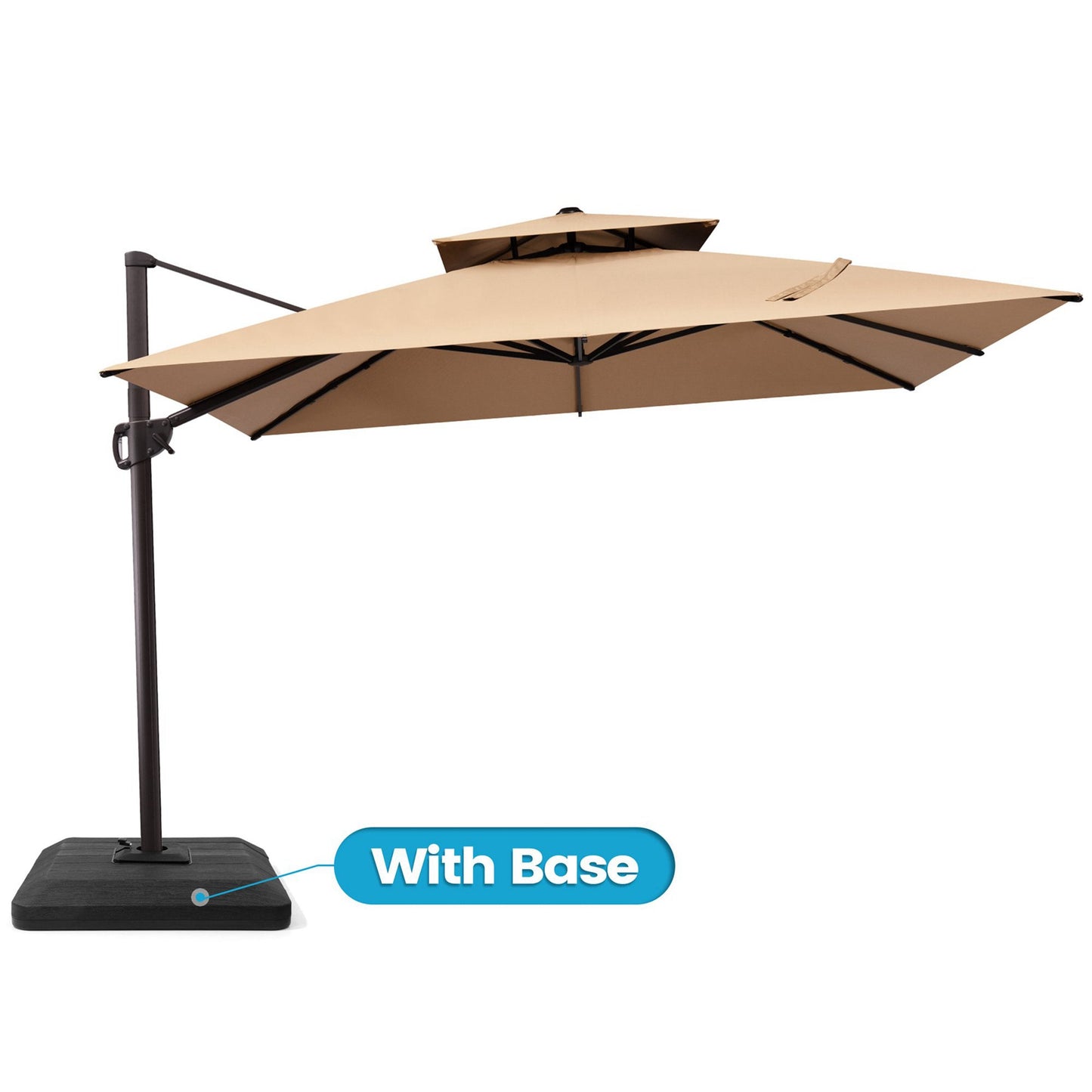 11x11 ft Square Aluminum Cantilever Patio Umbrella with Double Top (Base Options)