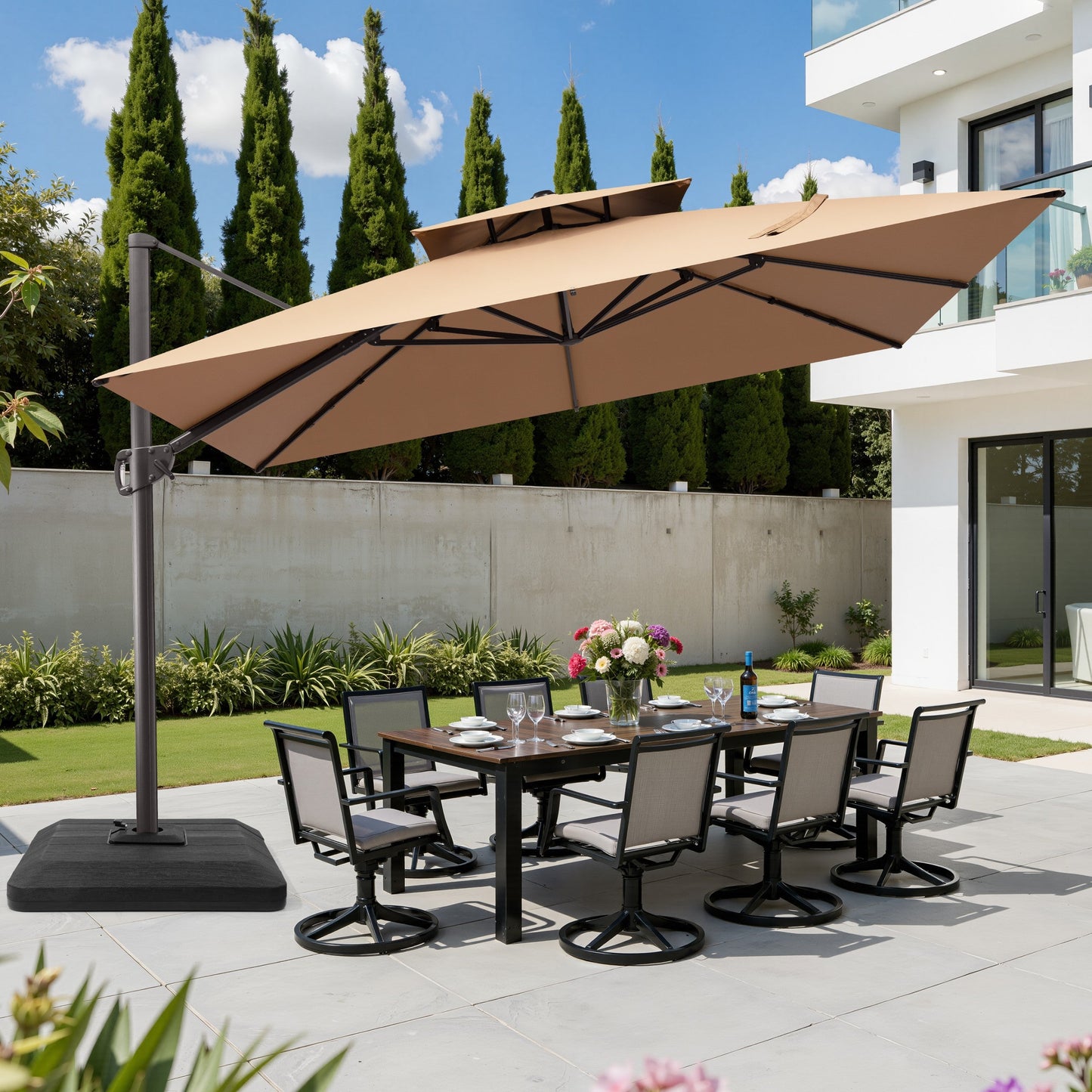 11x11 ft Square Aluminum Cantilever Patio Umbrella with Double Top (Base Options)